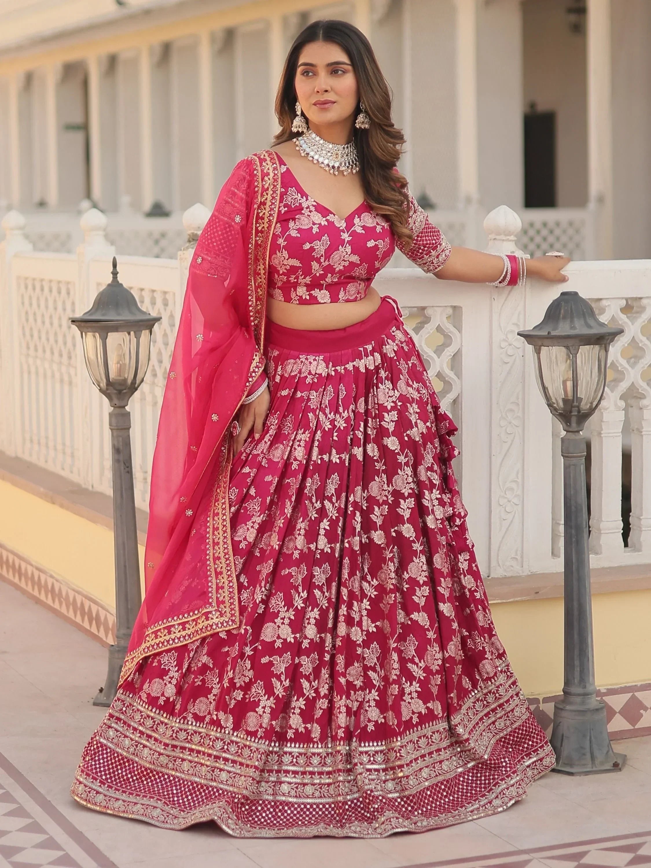 Pink Awesome Embroidered Jacquard Reception Wear Lehenga Choli
