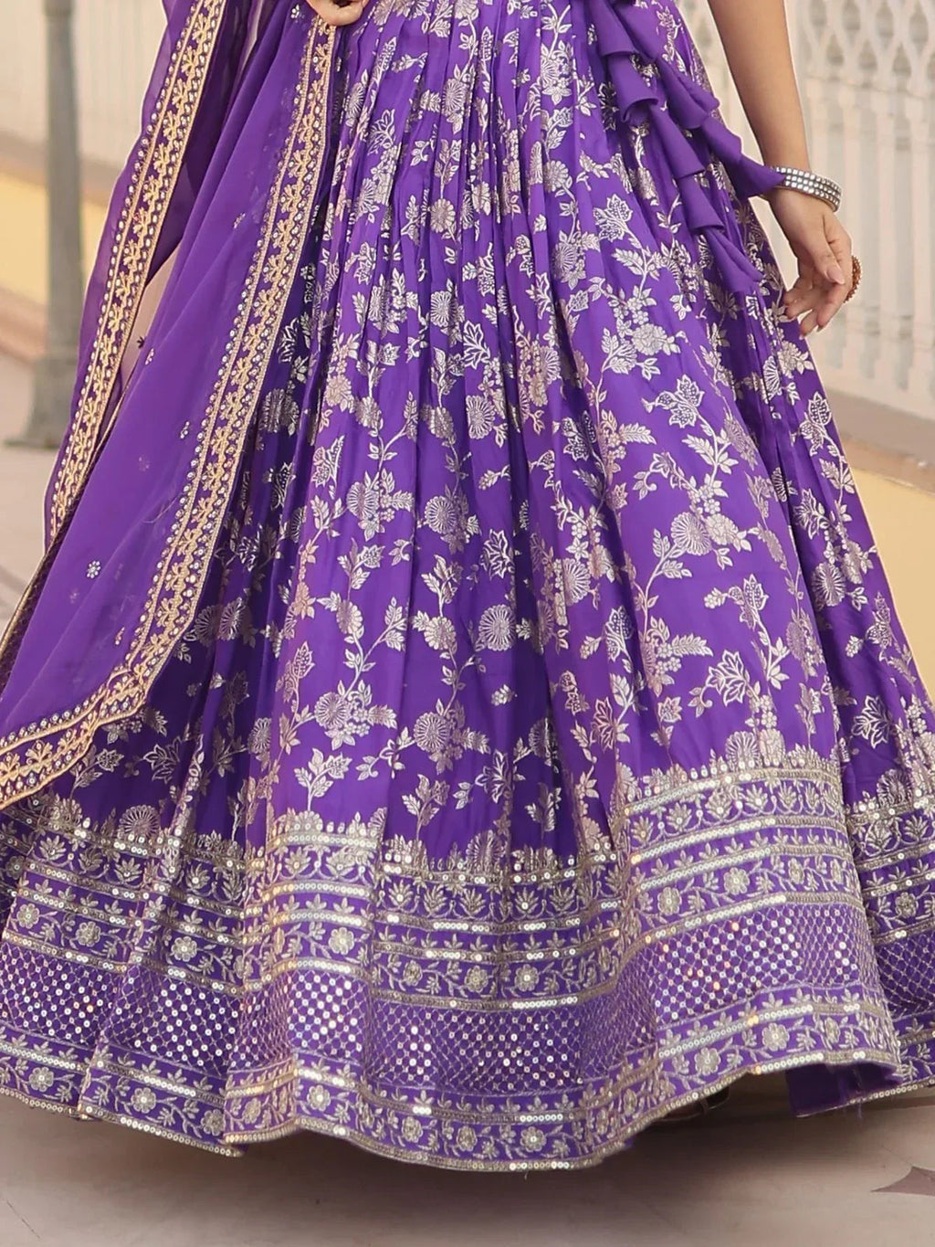 Purple Awesome Embroidered Jacquard Reception Wear Lehenga Choli