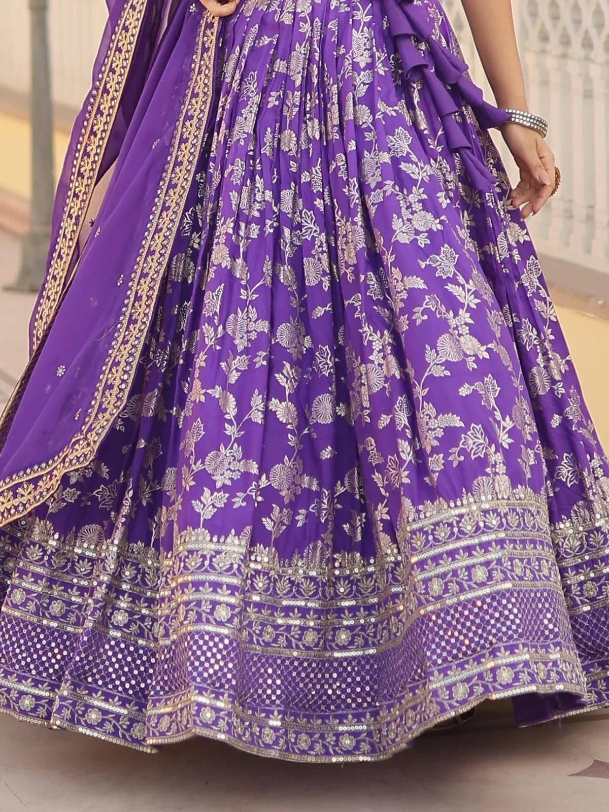 Purple Awesome Embroidered Jacquard Reception Wear Lehenga Choli
