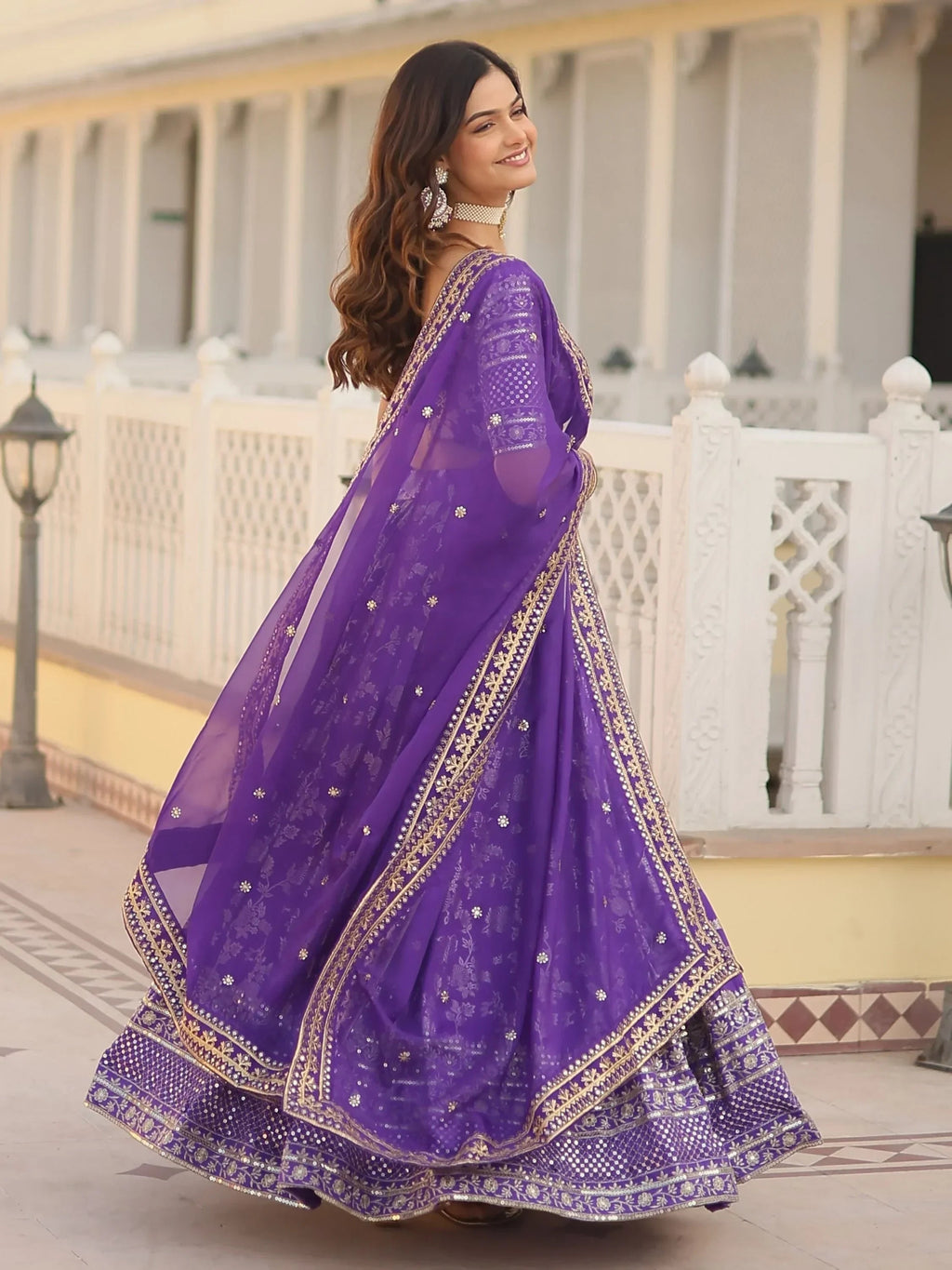 Purple Awesome Embroidered Jacquard Reception Wear Lehenga Choli