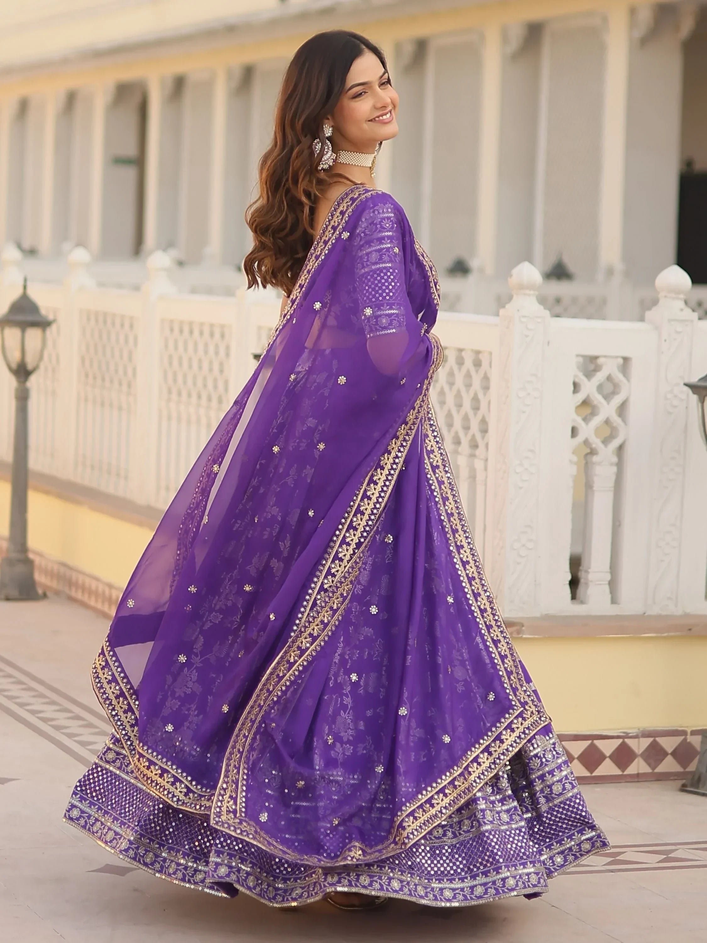 Purple Awesome Embroidered Jacquard Reception Wear Lehenga Choli