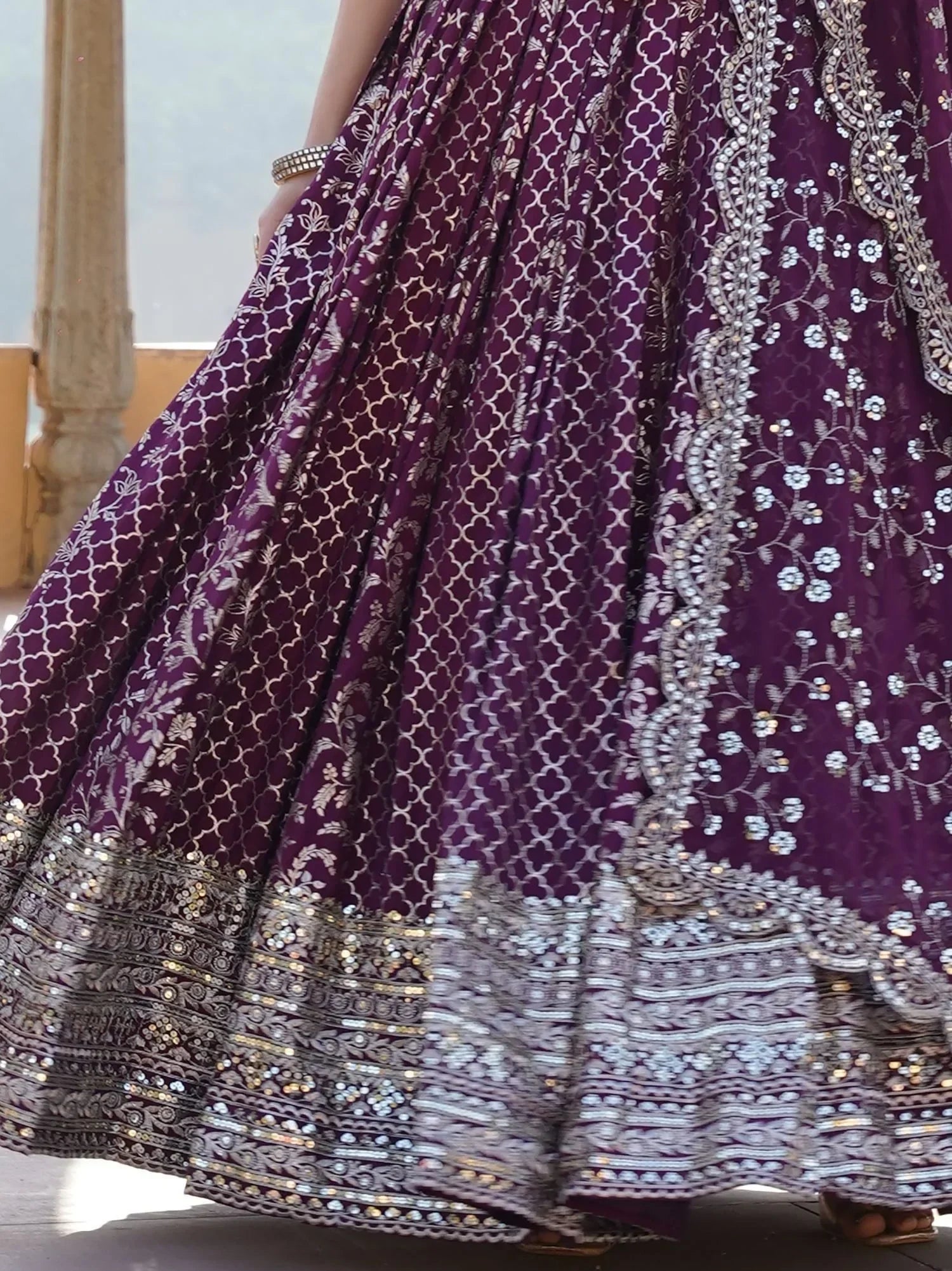Bewitching Wine Sequins Jacquard Engagement Wear Lehenga Choli