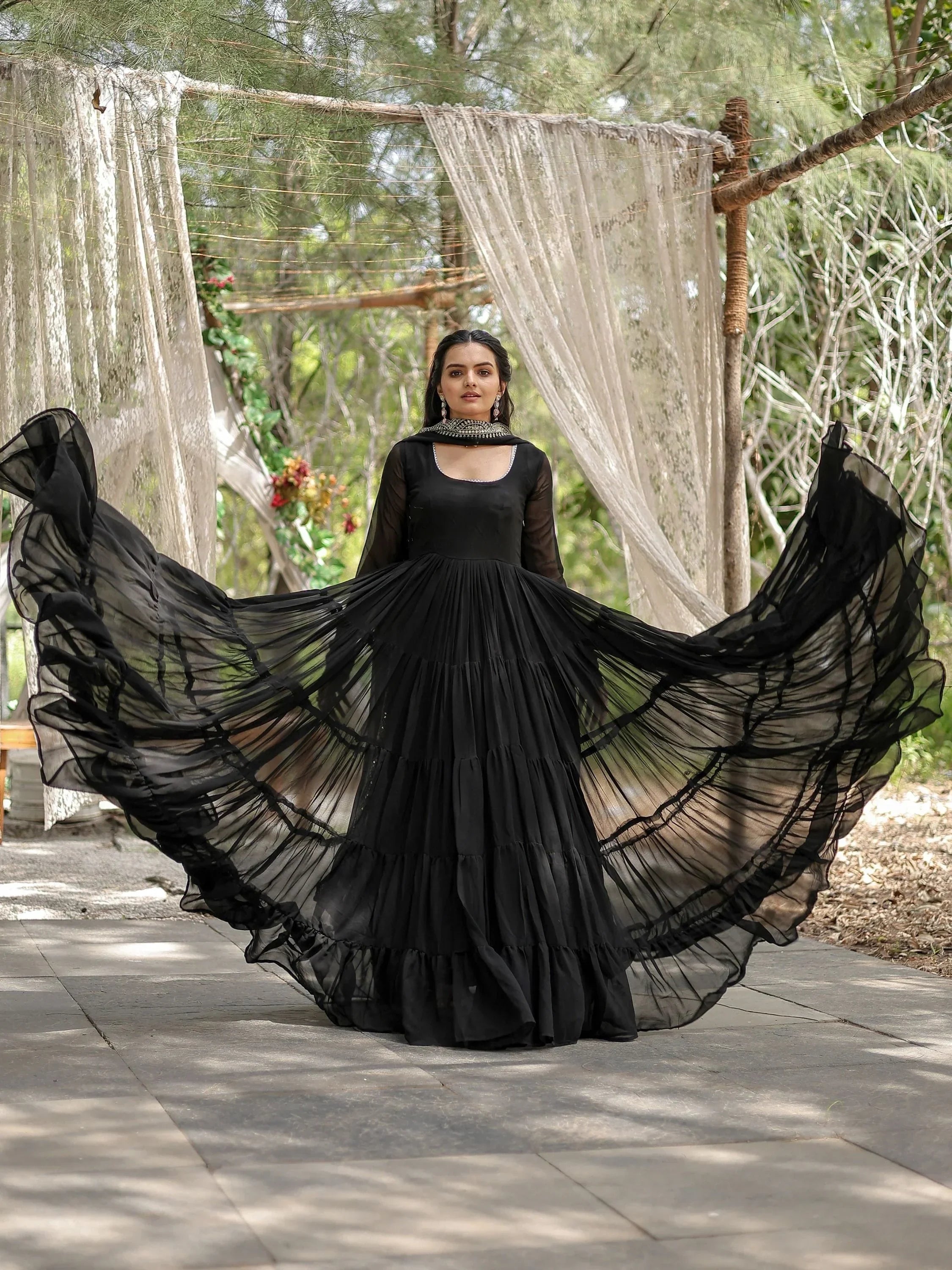 Black Stunning Georgette Function Wear Plain Gown With Dupatta