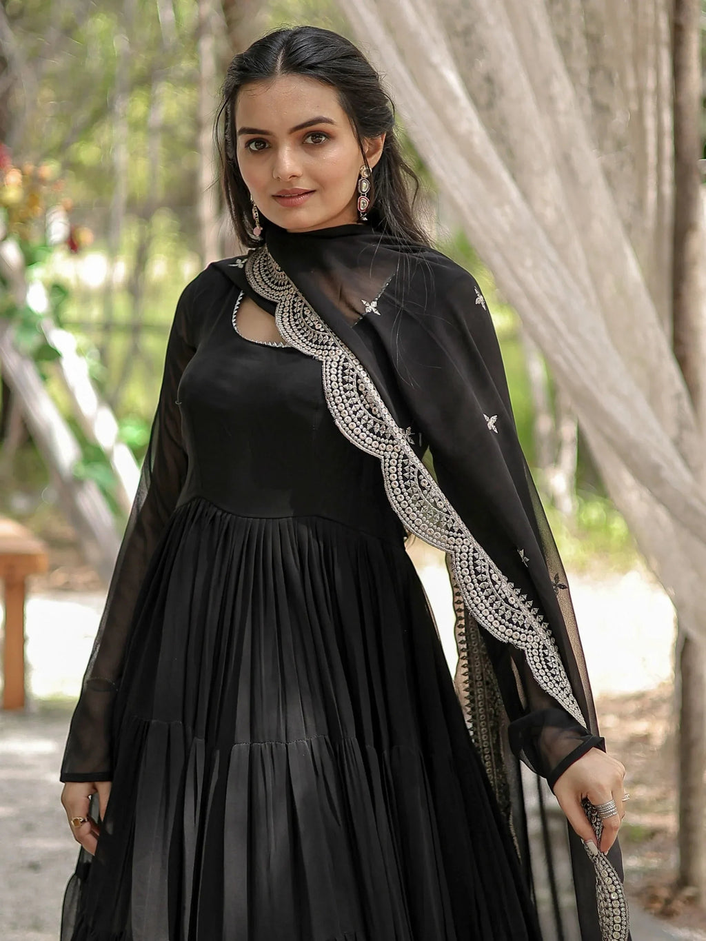Black Stunning Georgette Function Wear Plain Gown With Dupatta