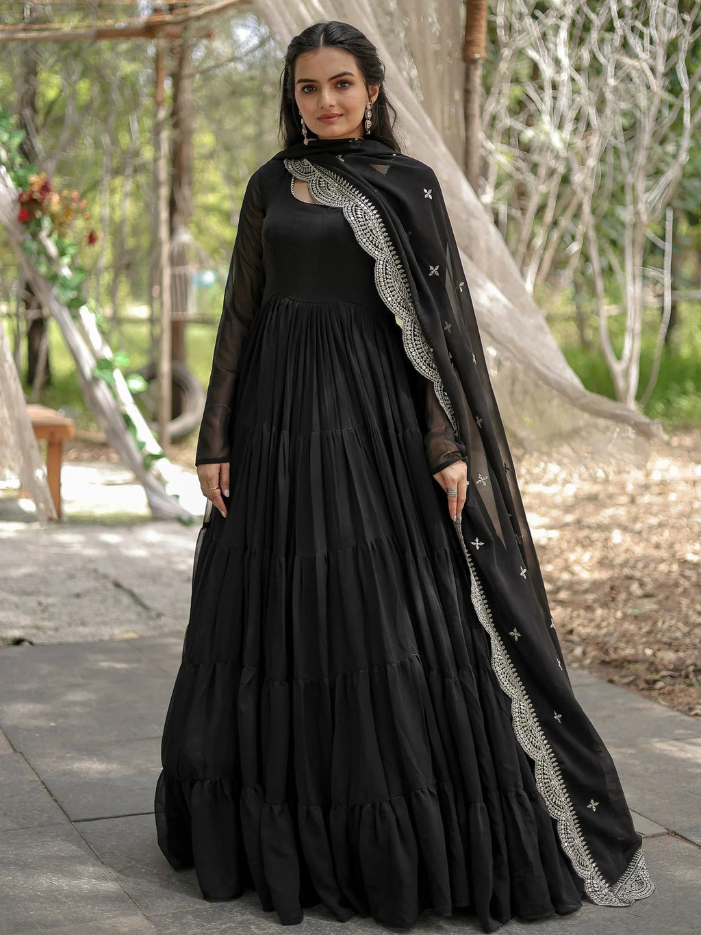 Black Stunning Georgette Function Wear Plain Gown With Dupatta