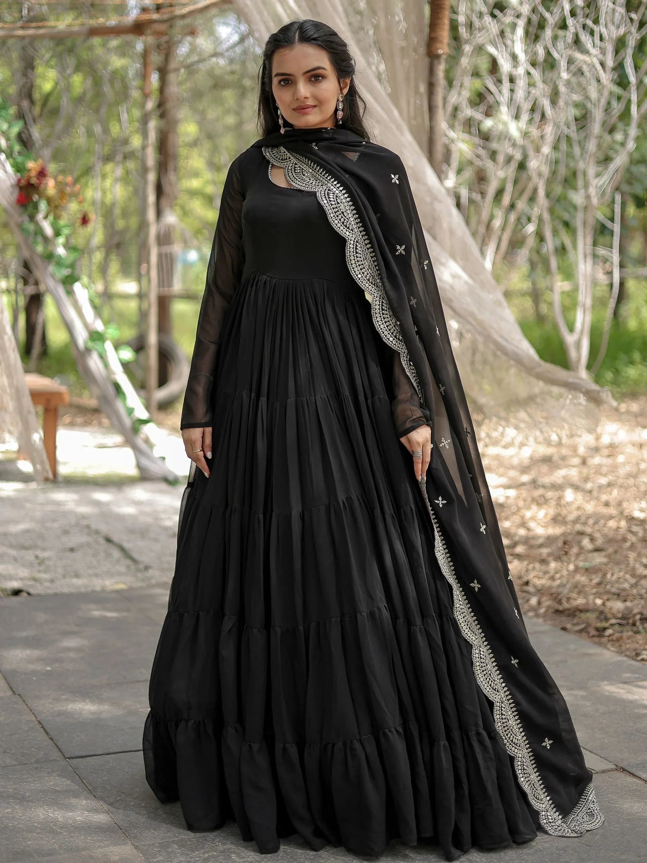 Black Stunning Georgette Function Wear Plain Gown With Dupatta