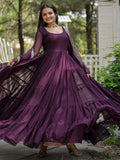 Wine Stunning Georgette Function Wear Plain Gown With Dupatta