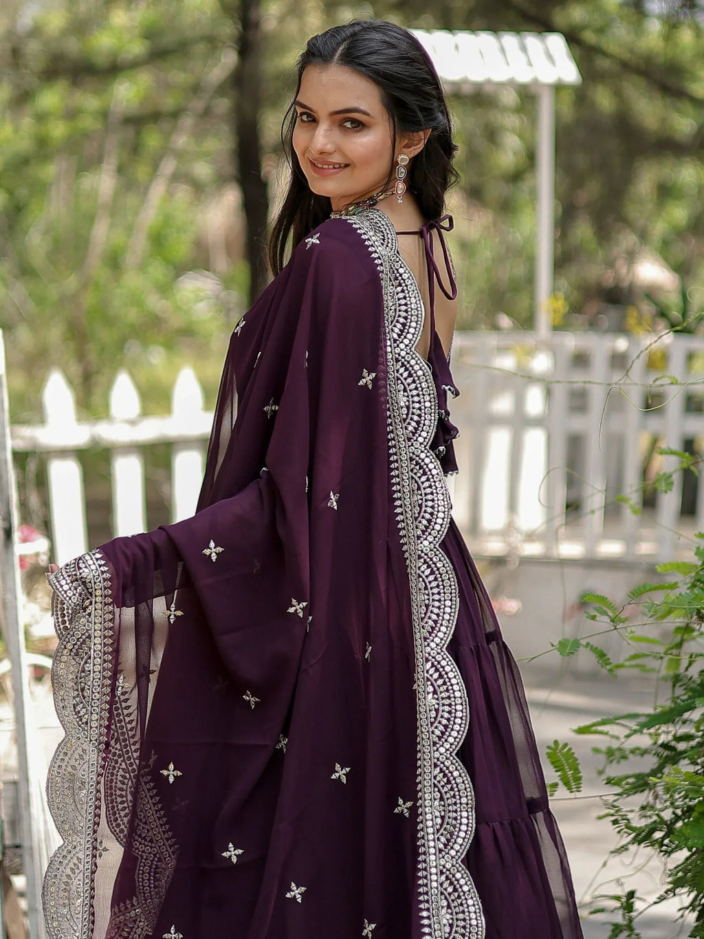 Wine Stunning Georgette Function Wear Plain Gown With Dupatta
