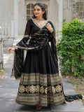 Black Beautiful Sequins Georgette Reception Wear Gown With Dupatta