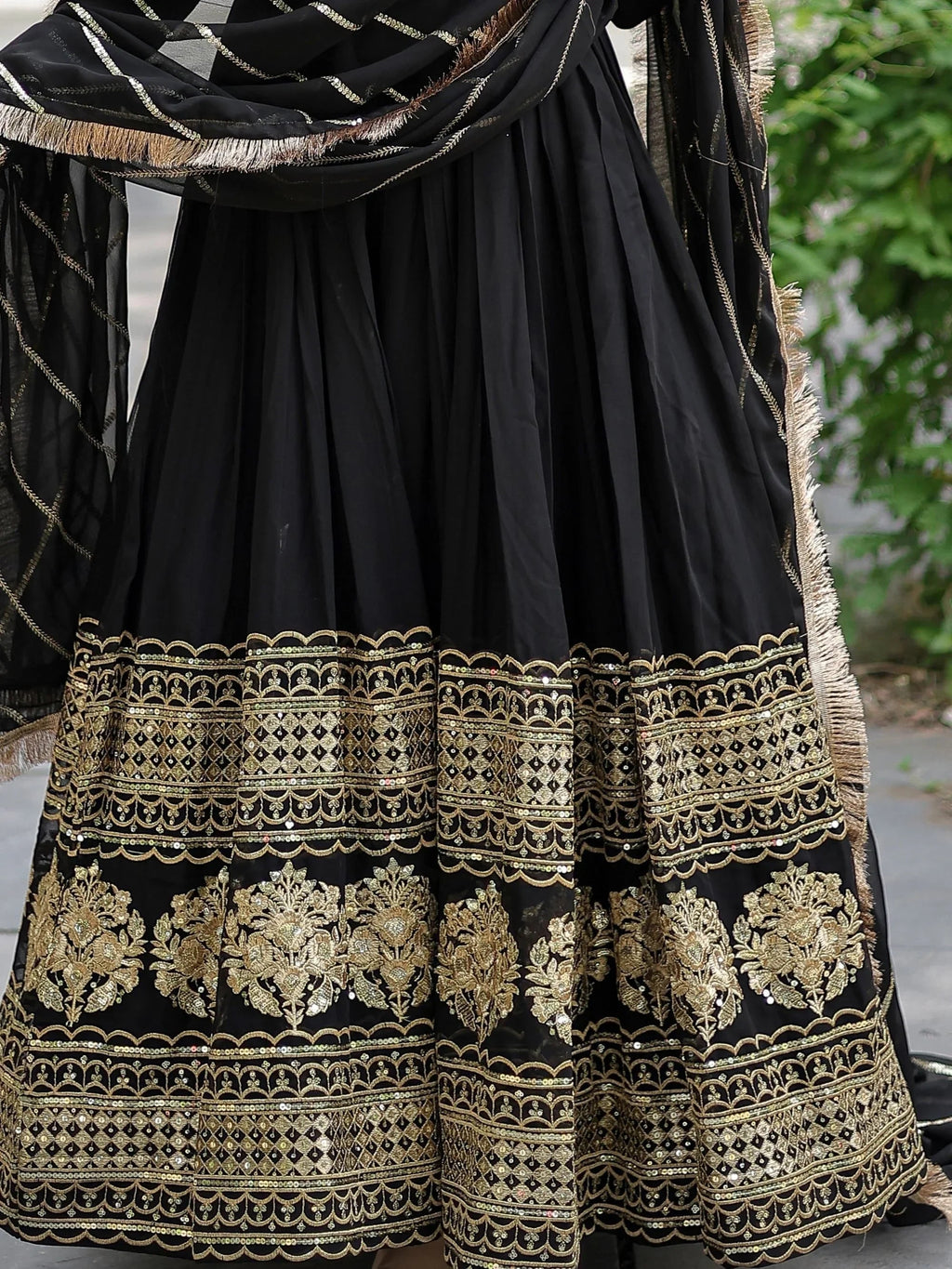Black Beautiful Sequins Georgette Reception Wear Gown With Dupatta