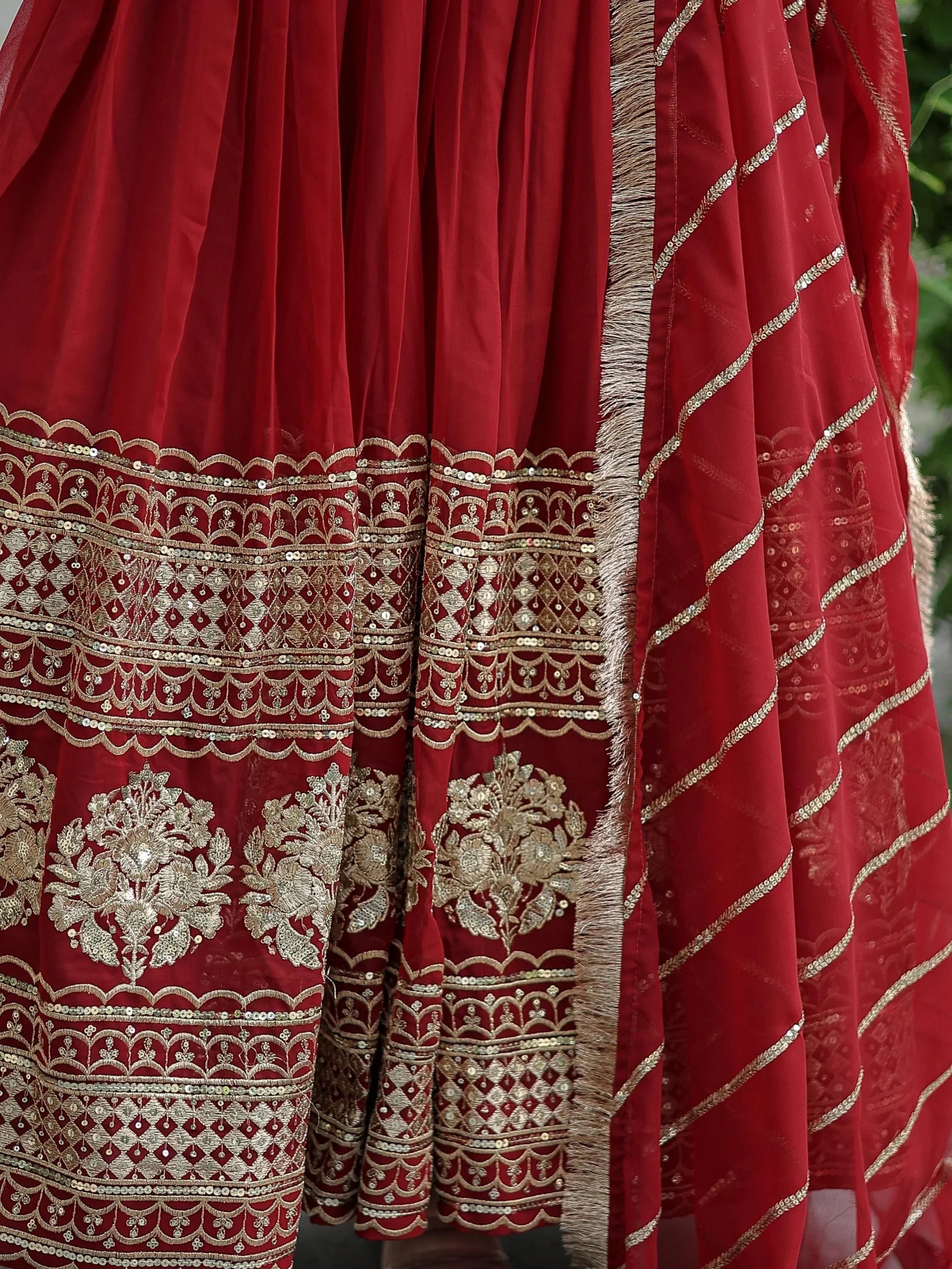 Maroon Beautiful Sequins Georgette Reception Wear Gown With Dupatta