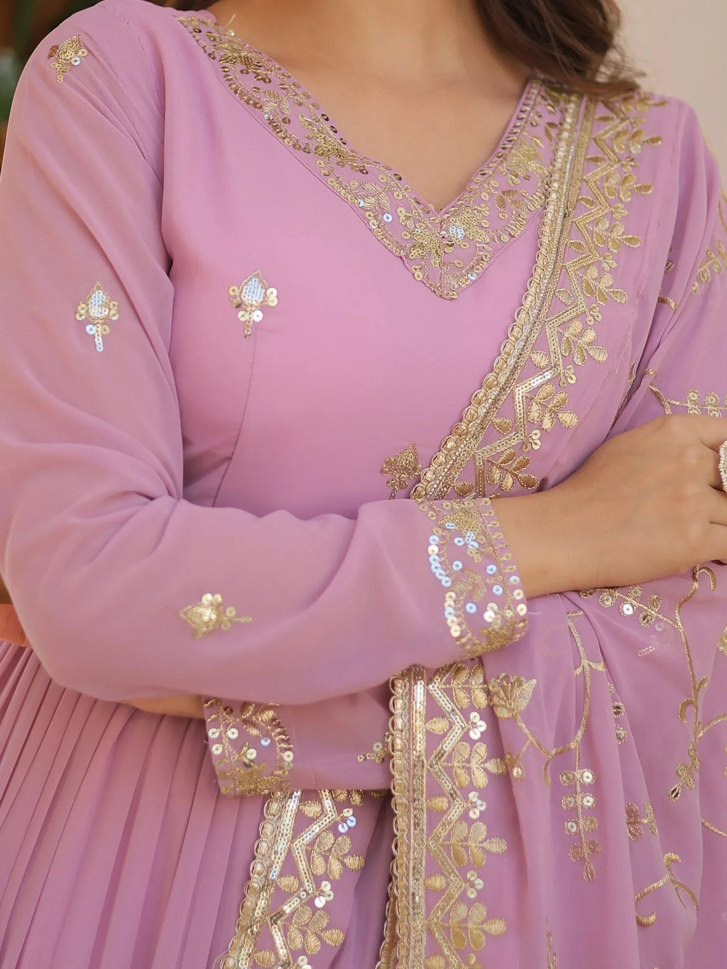 Purple Gorgeous Light Embroidered Georgette Mehendi Wear Gown