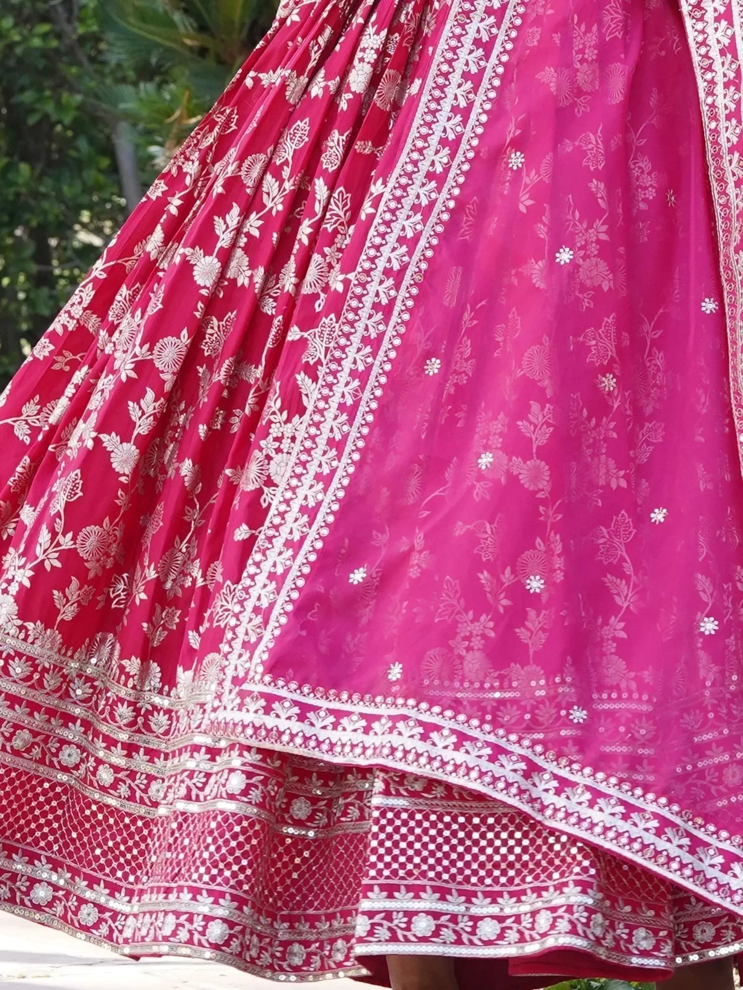 Pink Magnetic Embroidered Jacquard Function Wear Gown With Dupatta