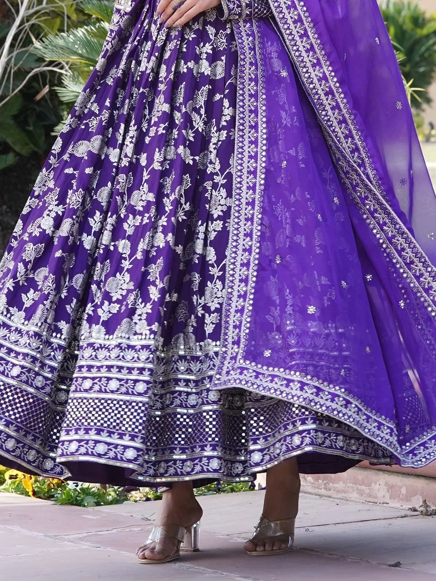 Purple Magnetic Embroidered Jacquard Function Wear Gown With Dupatta