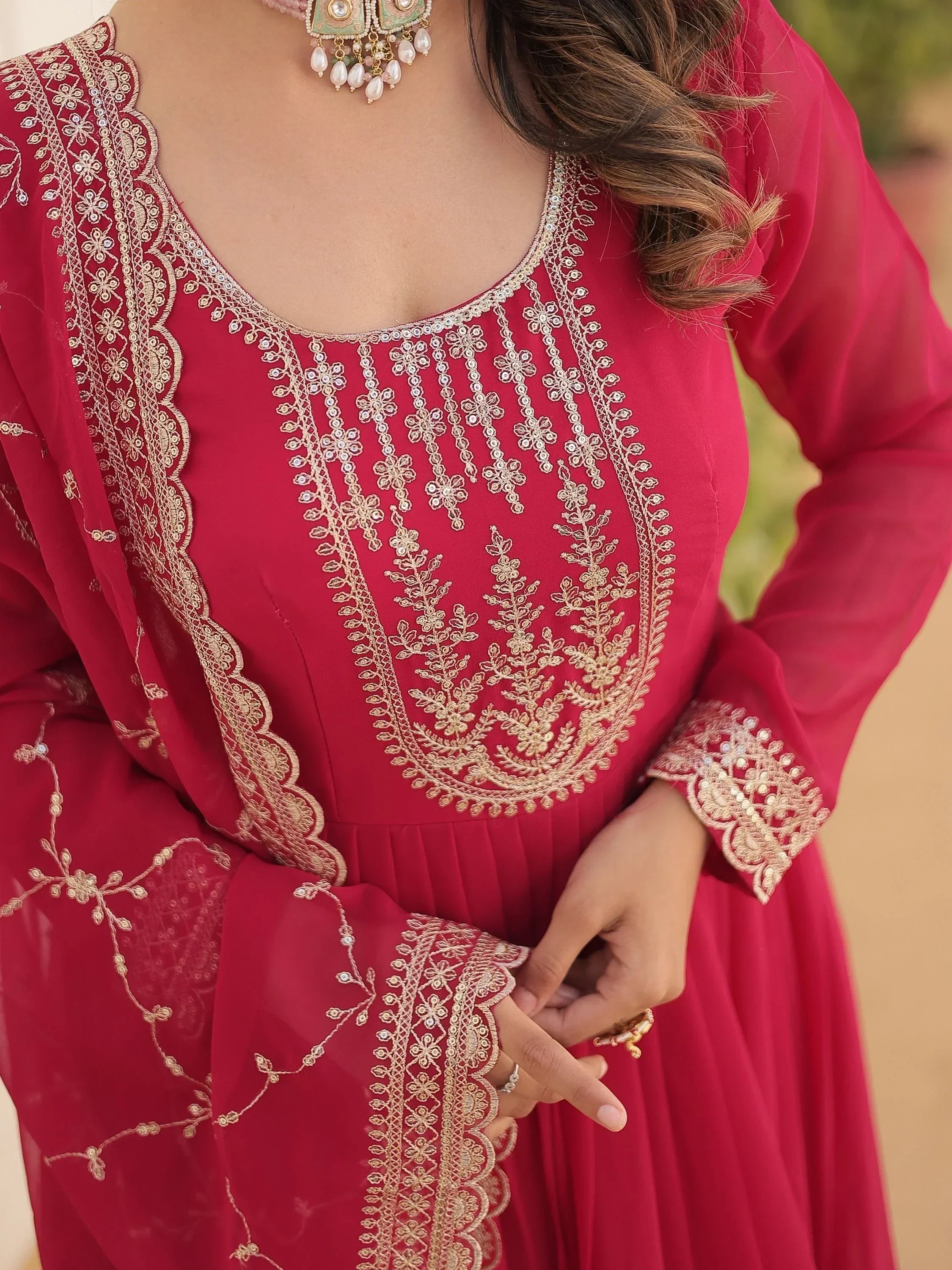 Pink Glamorous Sequins Georgette Wedding Wear Gown With Dupatta