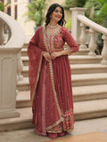 Brown Adorable Embroidered Georgette Anarkali Suit With Sharara
