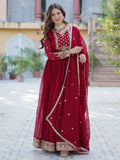 Maroon Enchanting Embroidered Georgette Festival Wear Gown