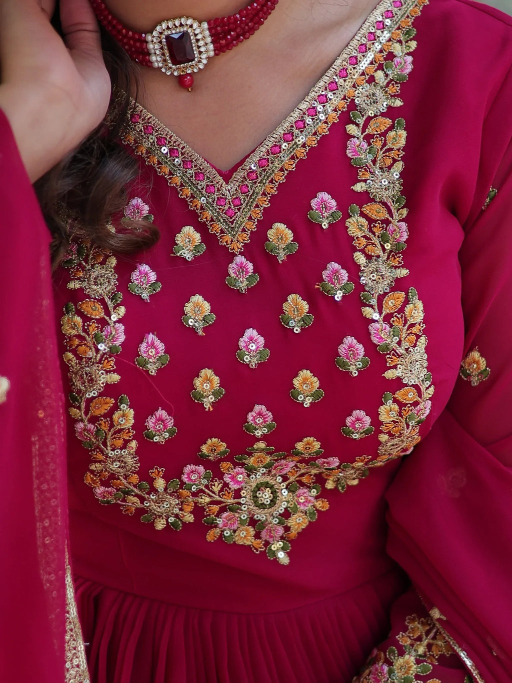 Pink Enchanting Embroidered Georgette Festival Wear Gown