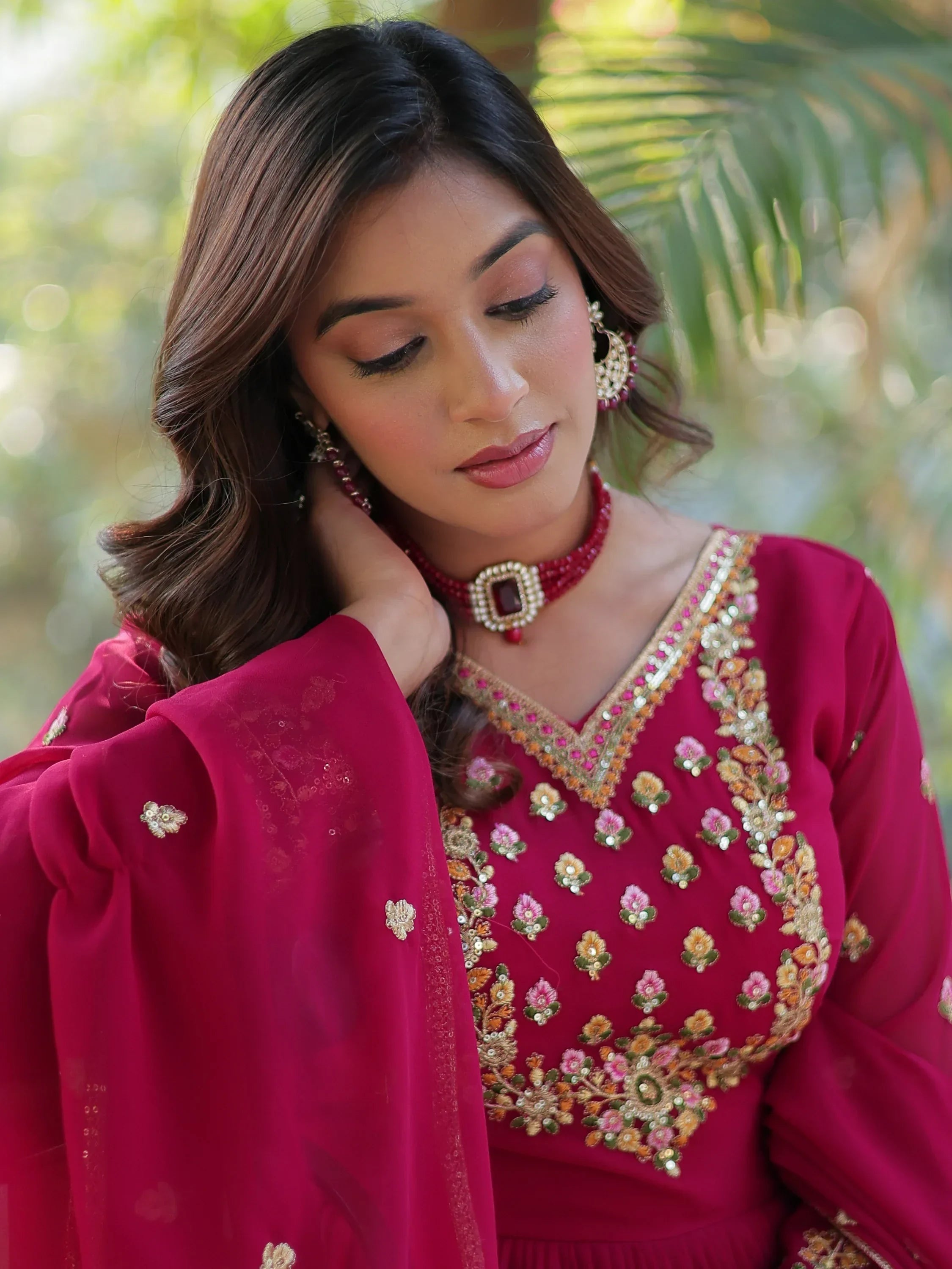 Pink Enchanting Embroidered Georgette Festival Wear Gown