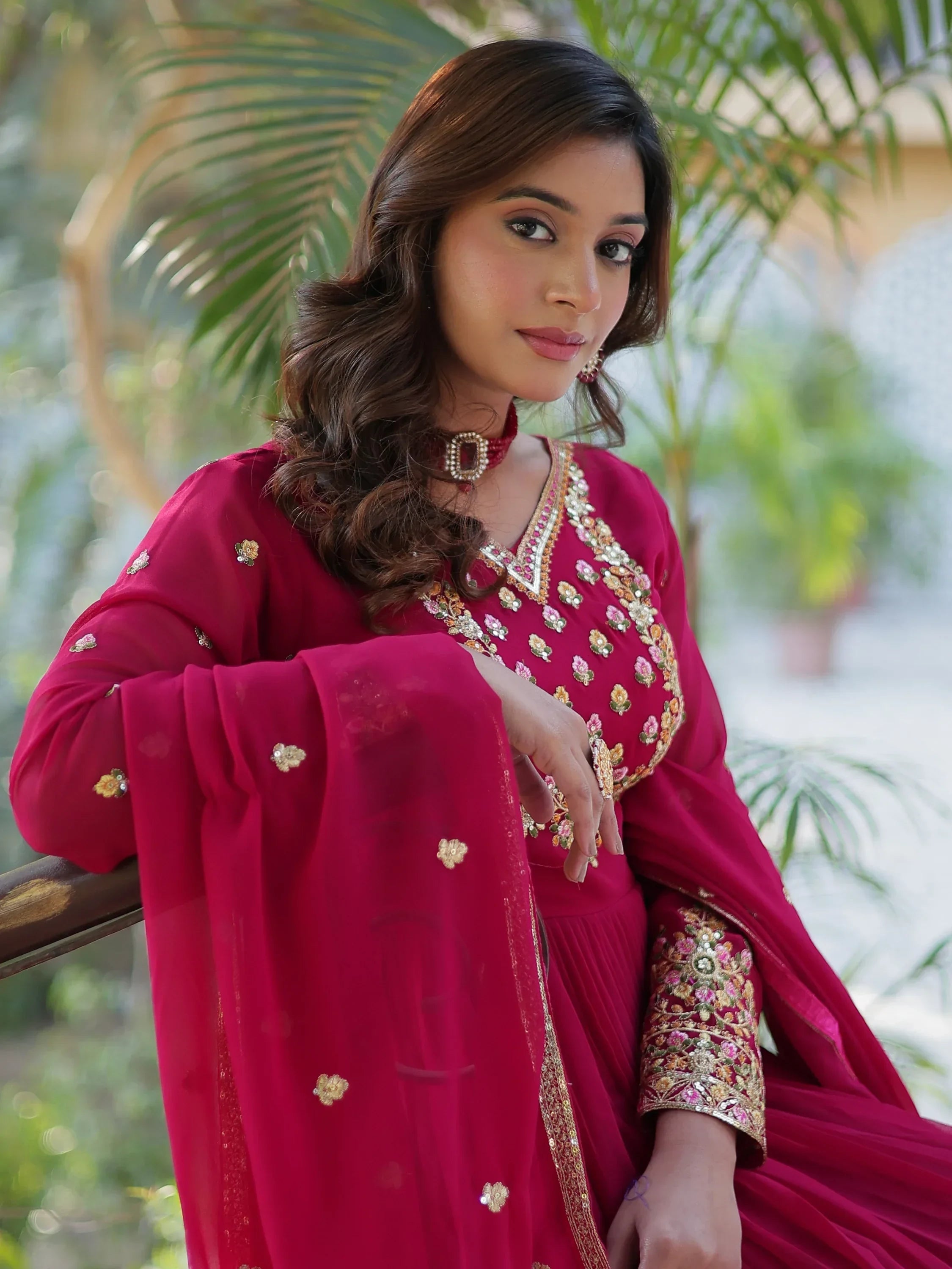 Pink Enchanting Embroidered Georgette Festival Wear Gown