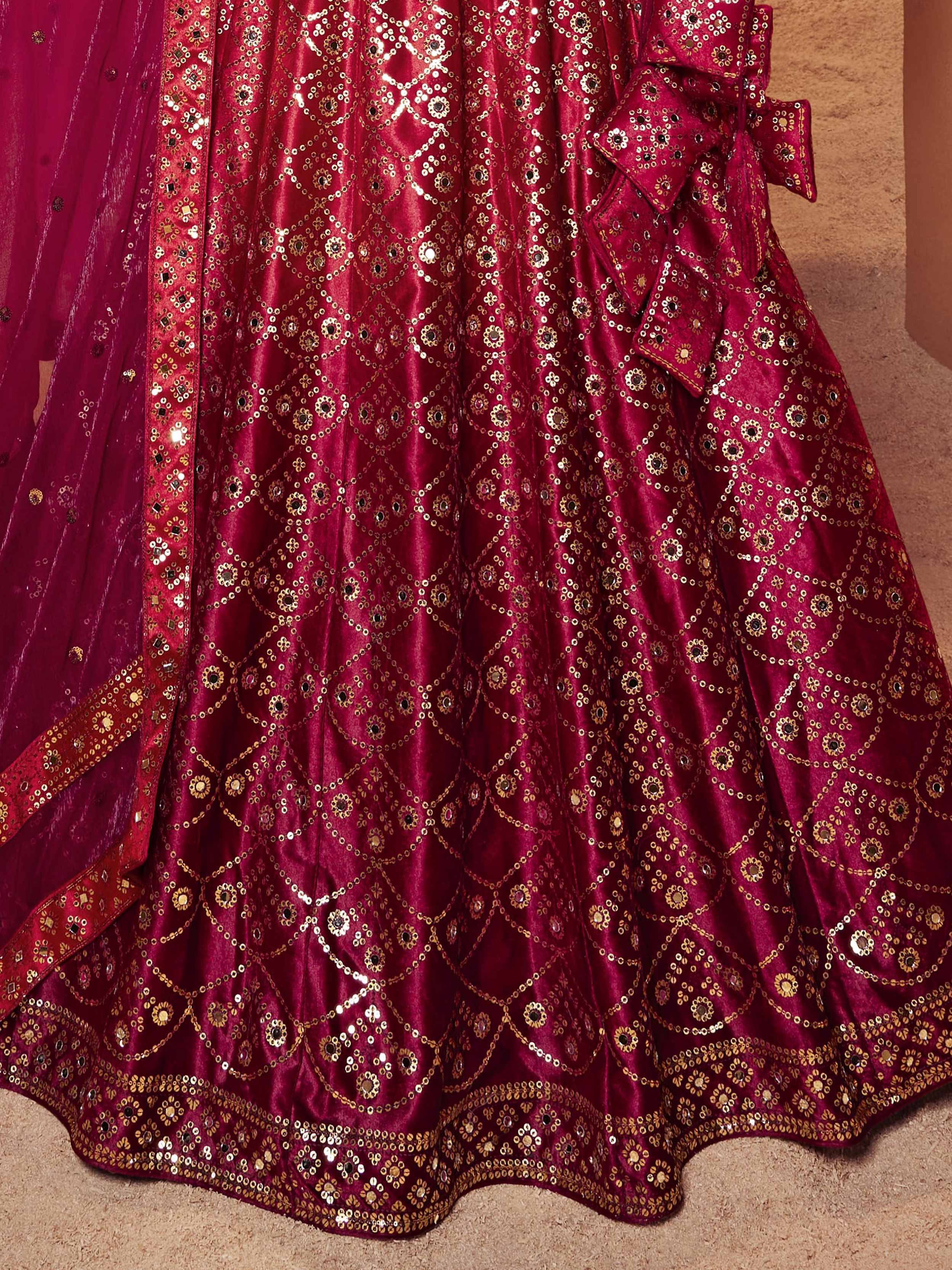 Mesmerizing Magenta Velvet Sequins Work Wedding Lehenga Choli