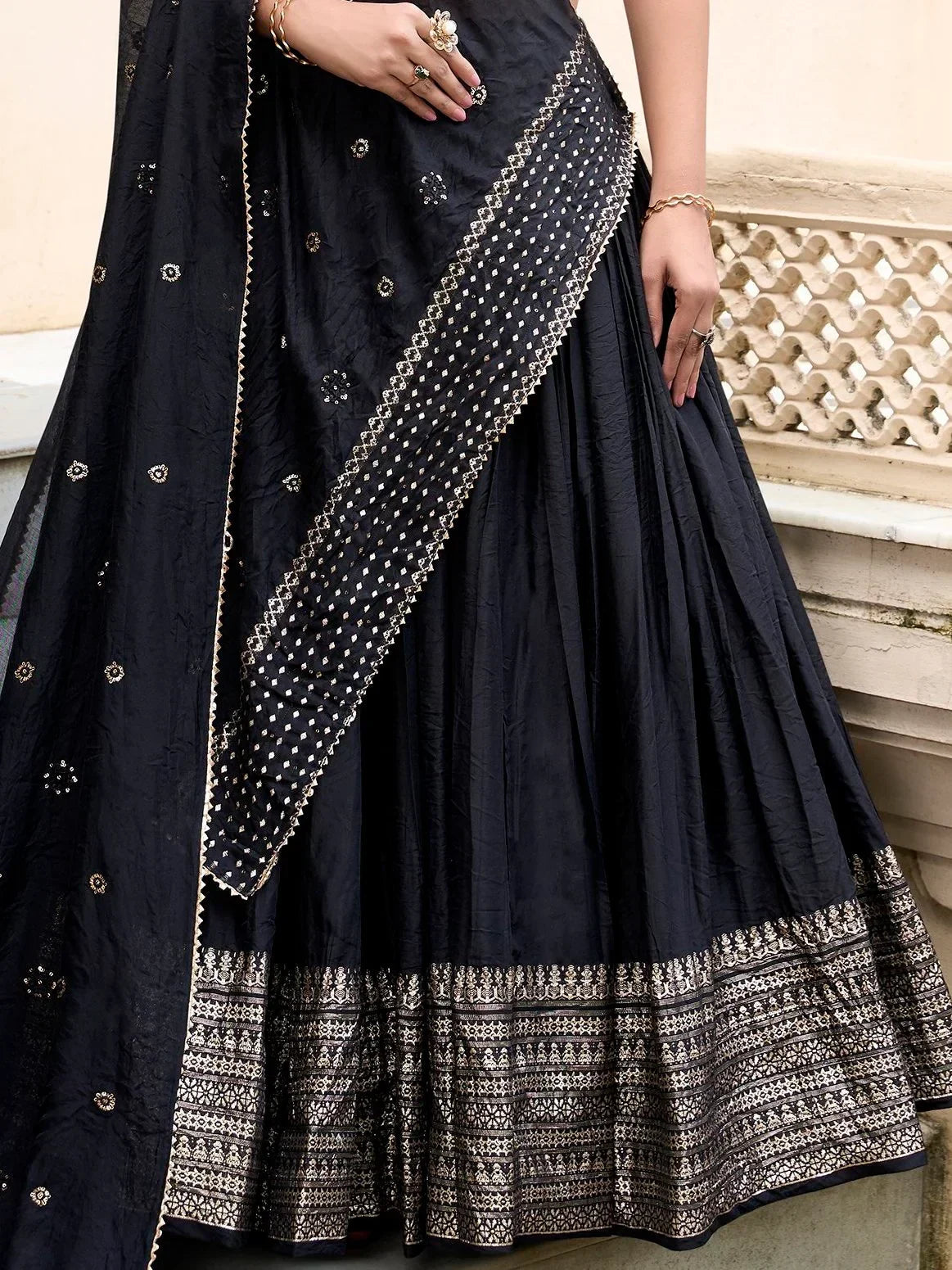 Black Awesome Zari Weaving Chanderi Silk Festive Wear Lehenga Choli