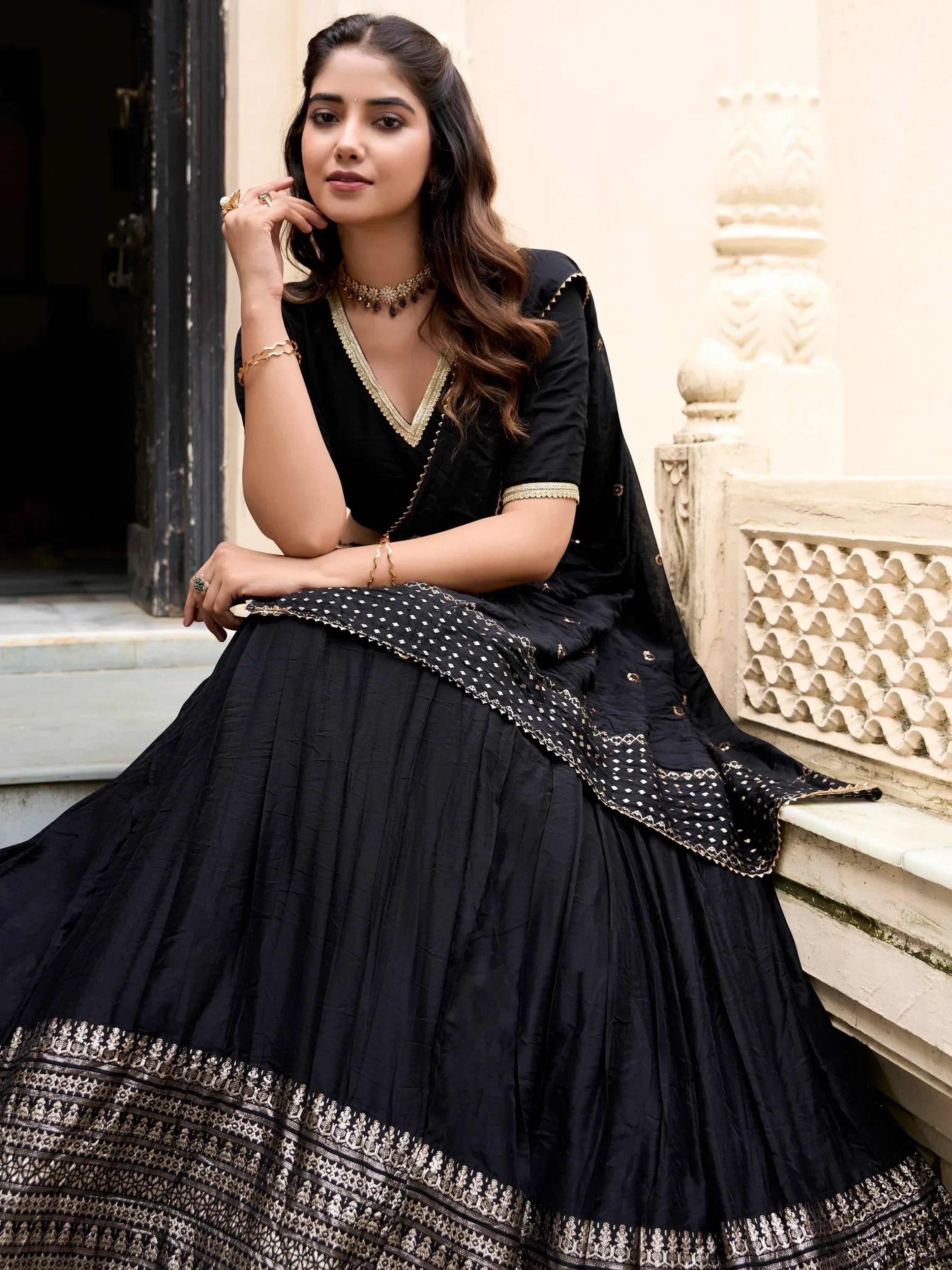 Black Awesome Zari Weaving Chanderi Silk Festive Wear Lehenga Choli