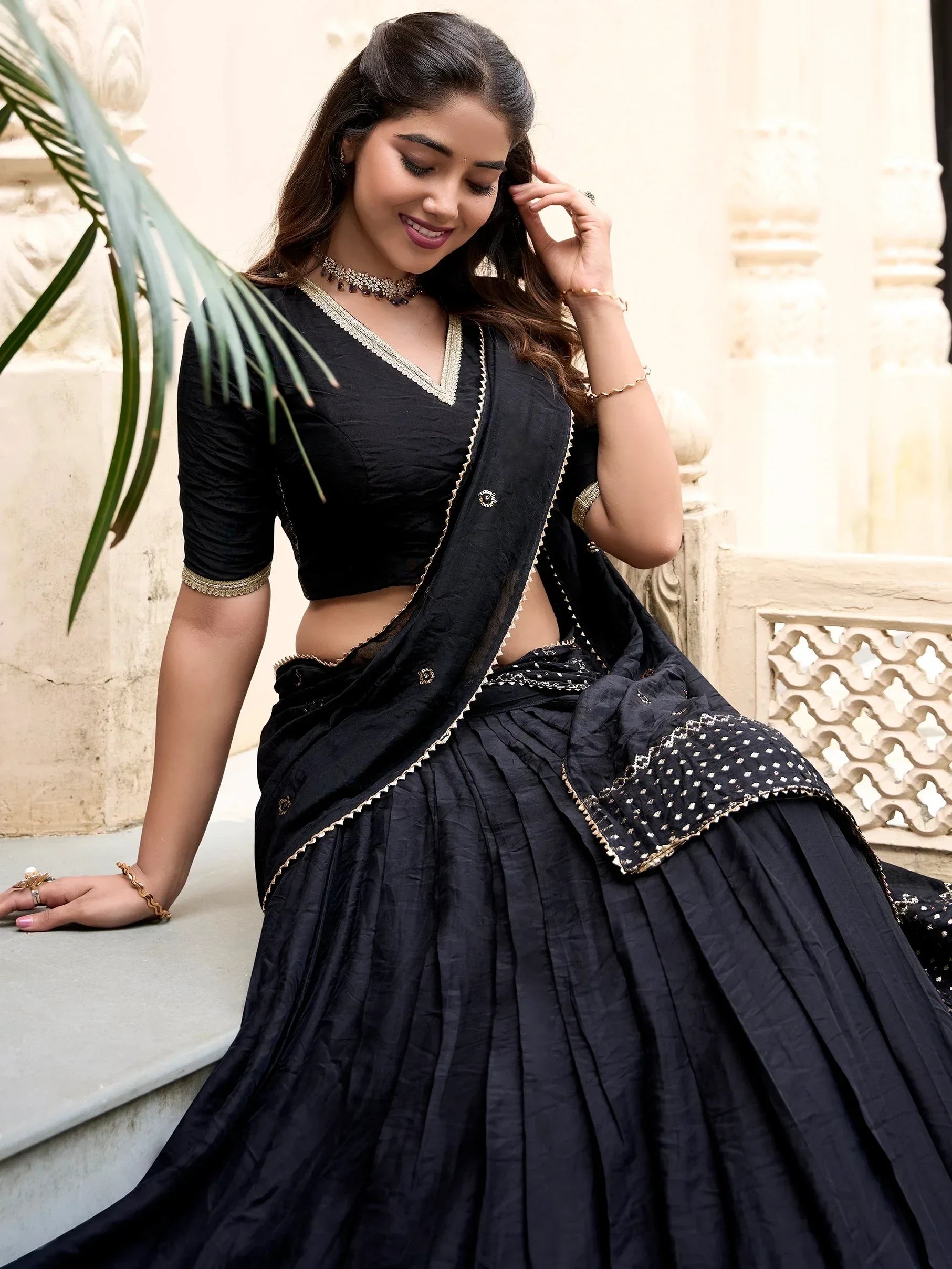 Black Awesome Zari Weaving Chanderi Silk Festive Wear Lehenga Choli