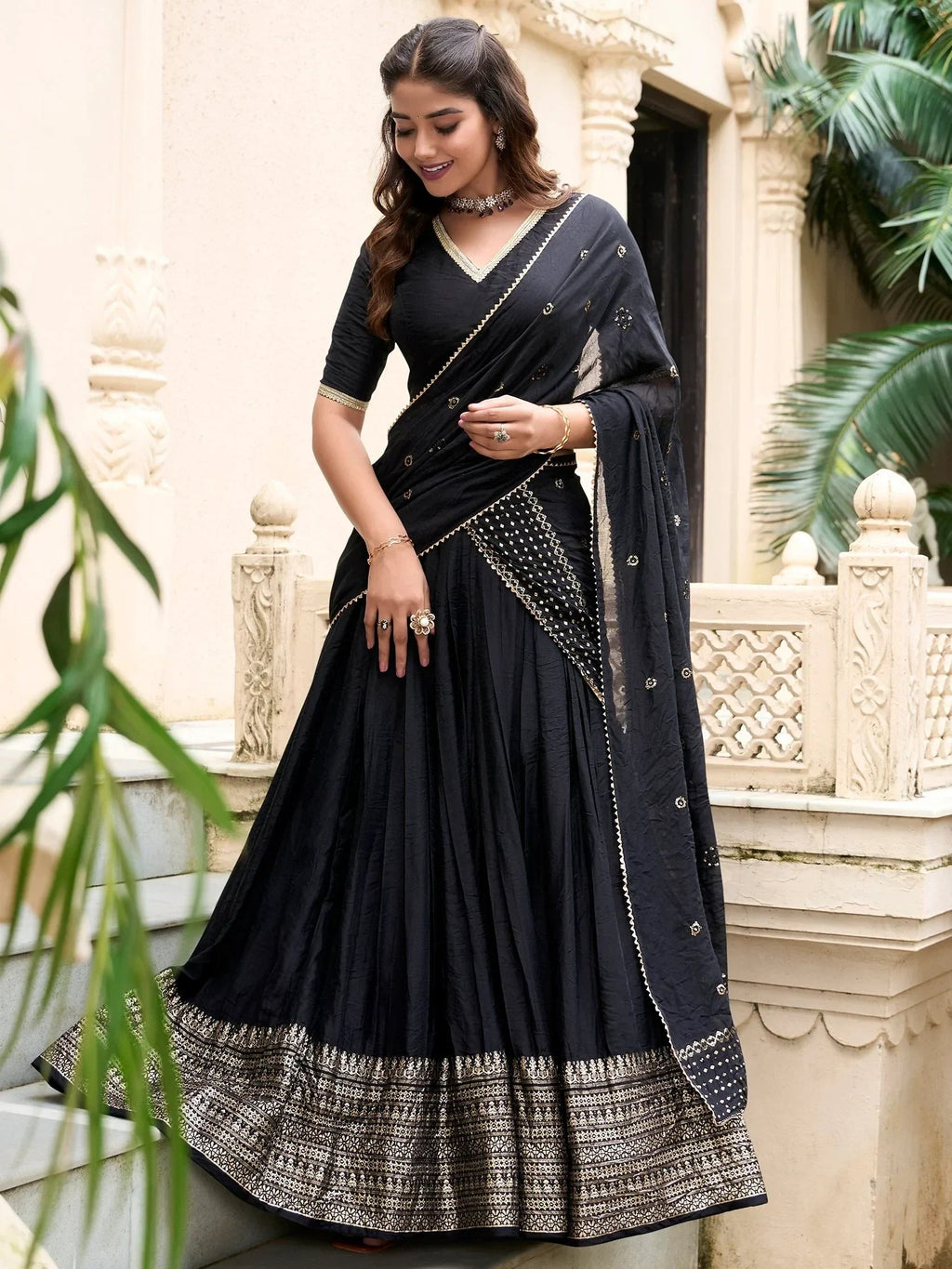 Black Awesome Zari Weaving Chanderi Silk Festive Wear Lehenga Choli