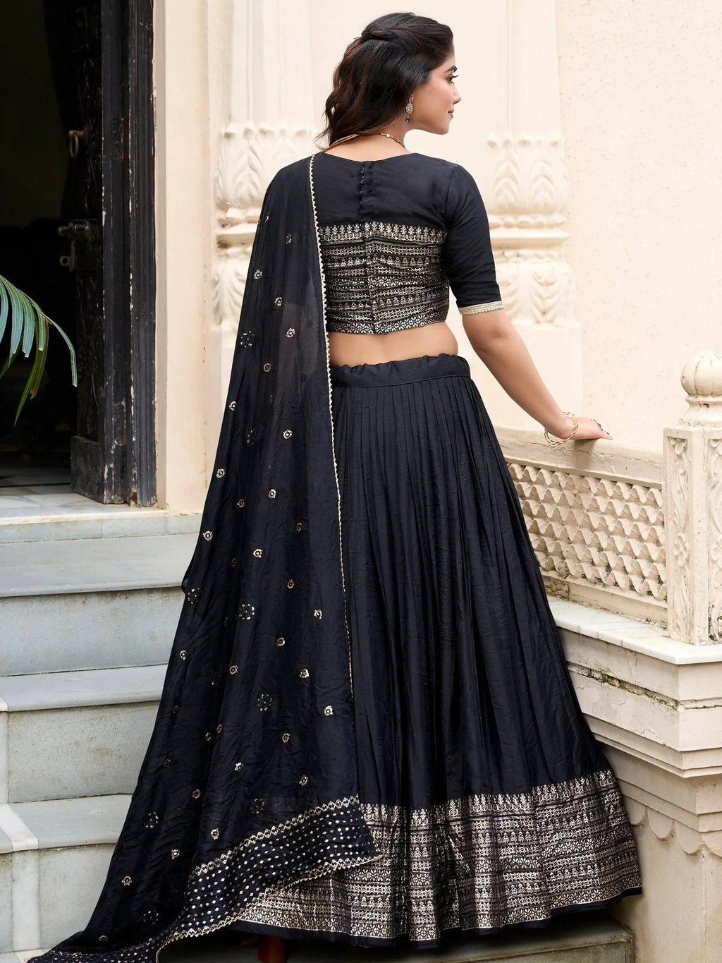 Black Awesome Zari Weaving Chanderi Silk Festive Wear Lehenga Choli