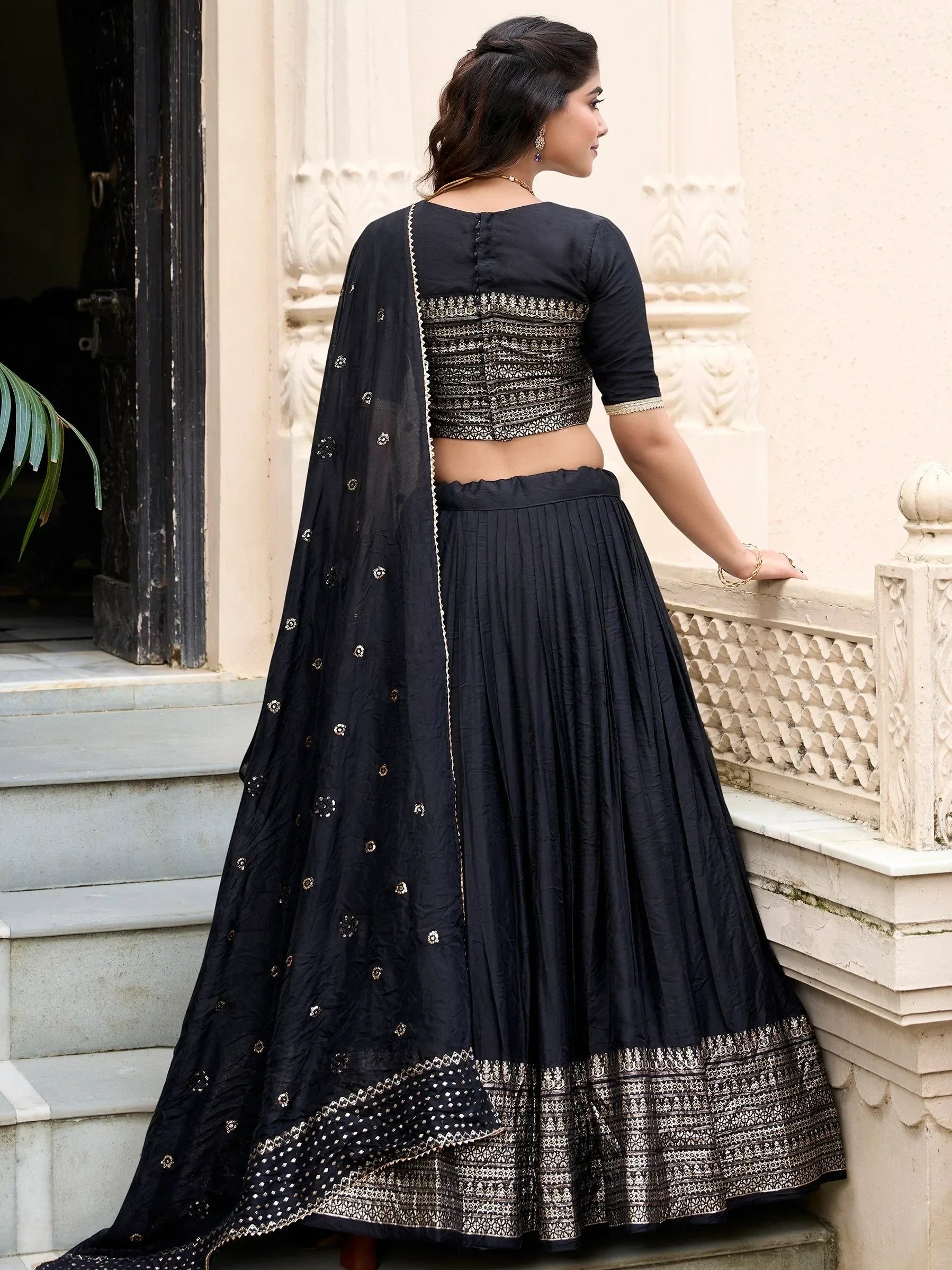 Black Awesome Zari Weaving Chanderi Silk Festive Wear Lehenga Choli