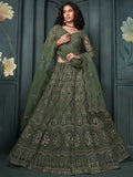 Magnetic Green Embroidered Net Bridesmaid Lehenga Choli With Dupatta