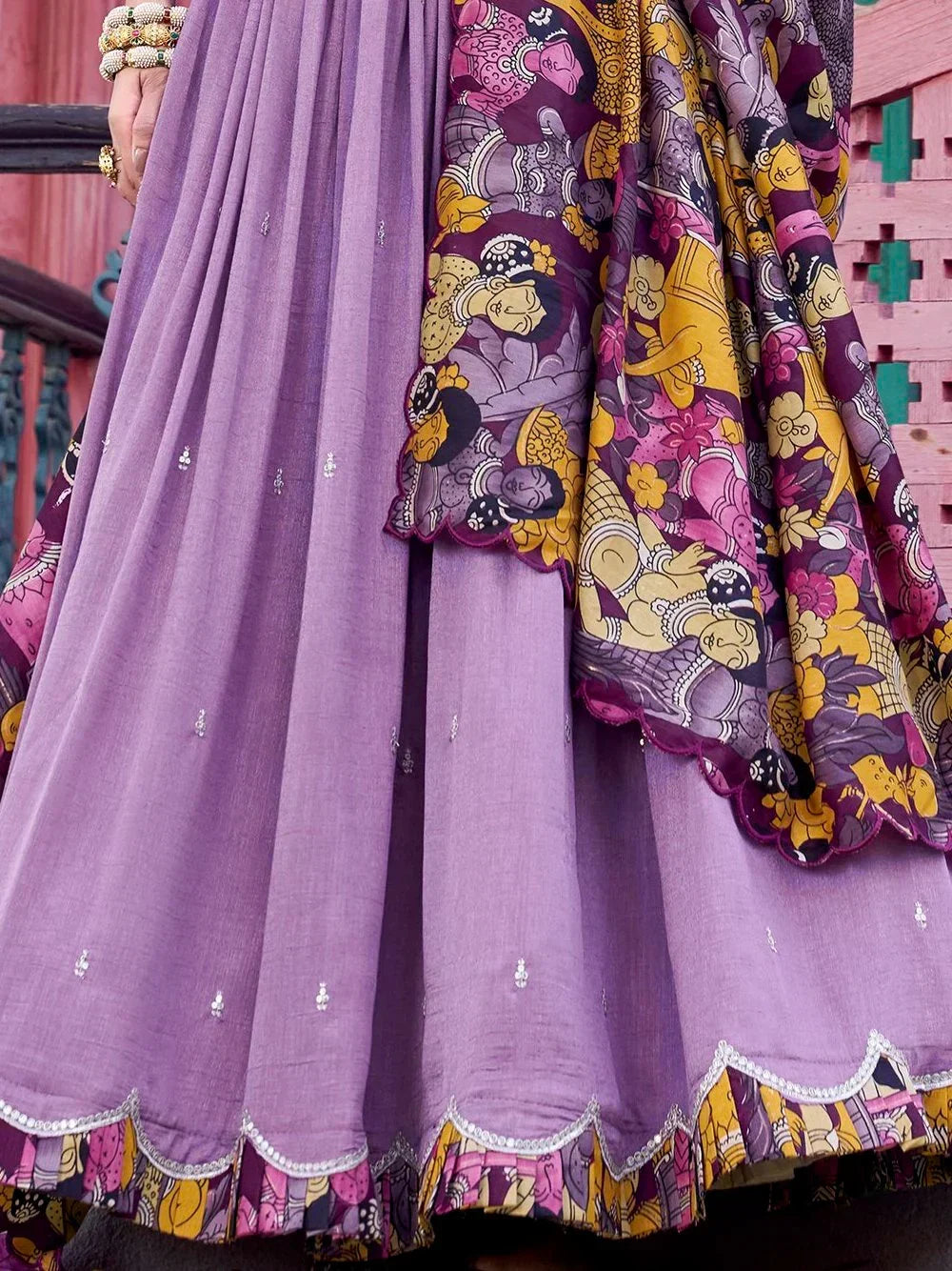 Lavender Gorgeous Thread Work Vichitra Silk Festive Wear Lehenga Choli