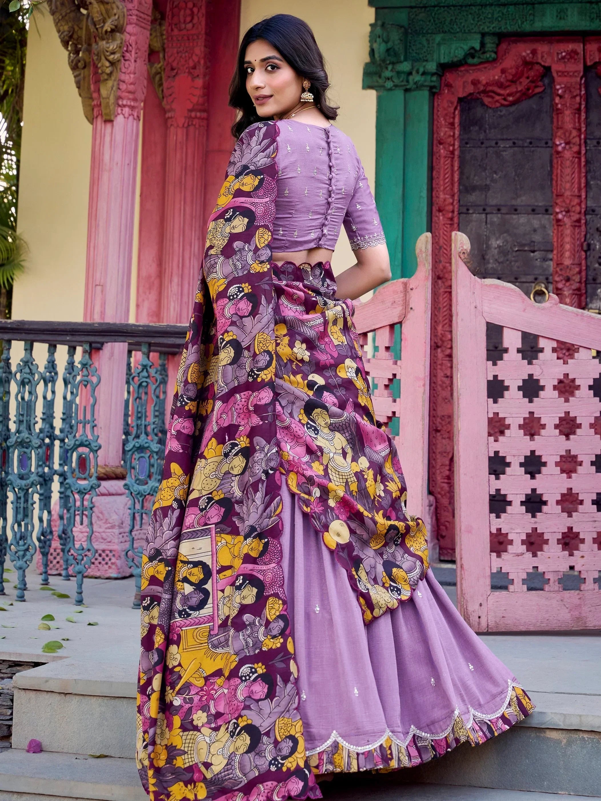 Lavender Gorgeous Thread Work Vichitra Silk Festive Wear Lehenga Choli