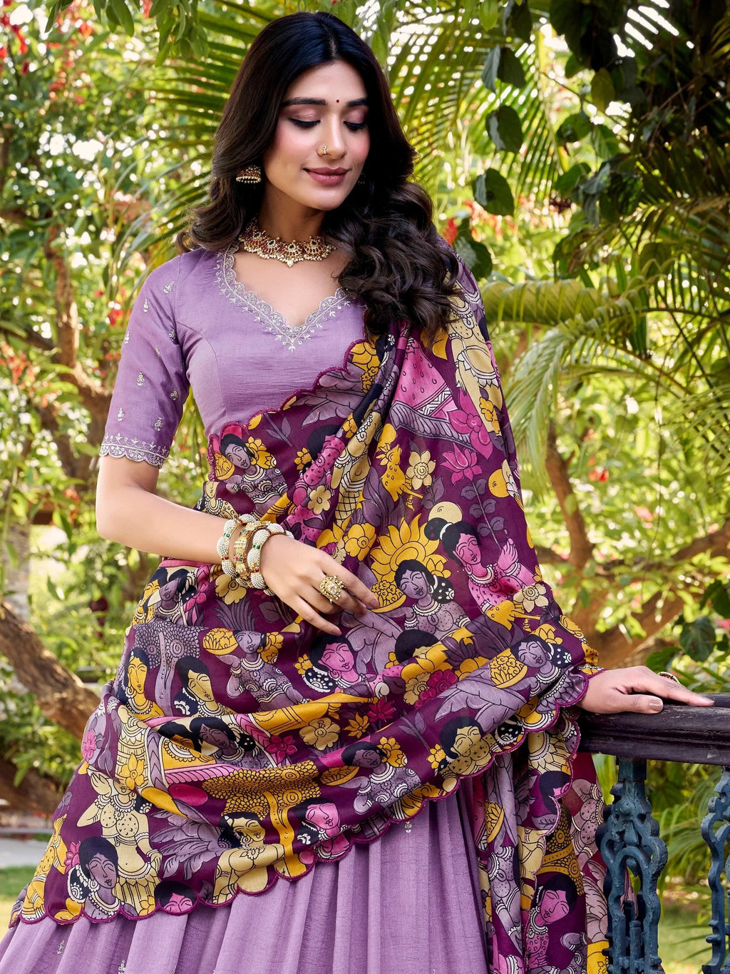 Lavender Gorgeous Thread Work Vichitra Silk Festive Wear Lehenga Choli