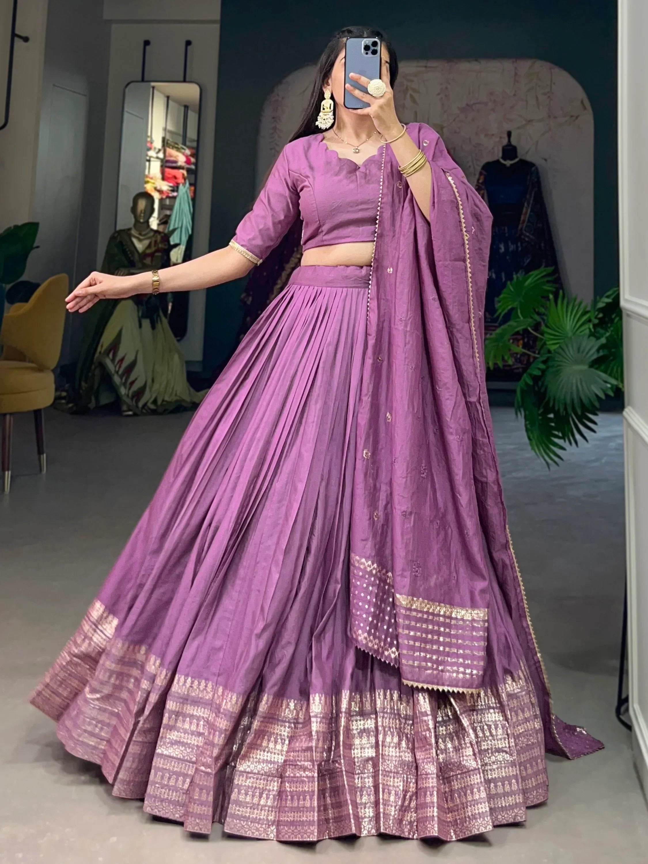 Majestic Lavender Zari Weaving Chanderi Silk Traditional Lehenga Choli