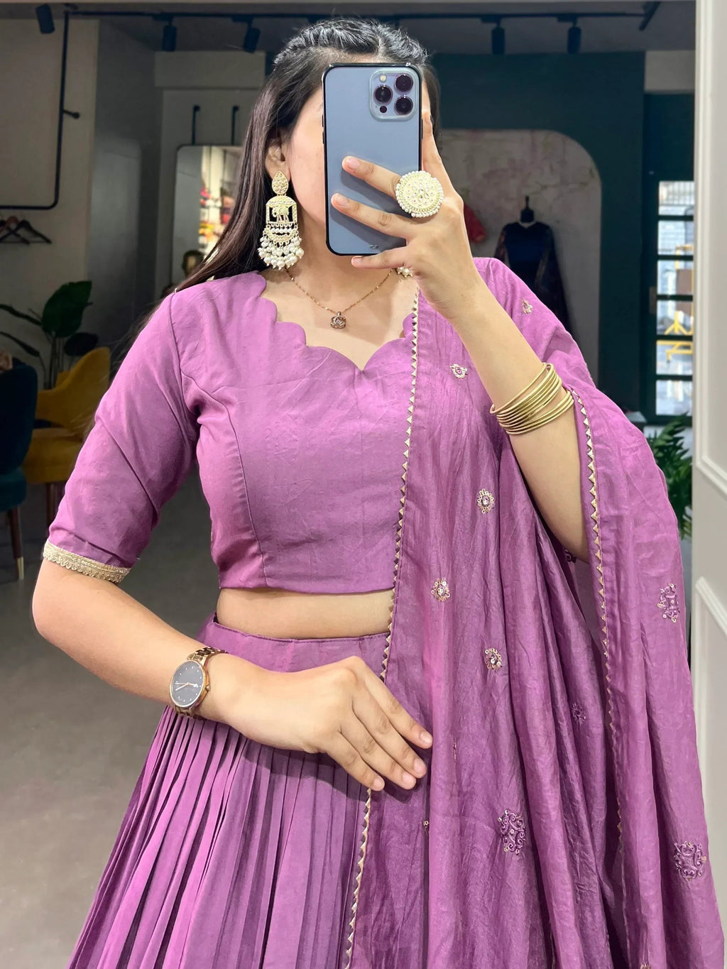 Majestic Lavender Zari Weaving Chanderi Silk Traditional Lehenga Choli
