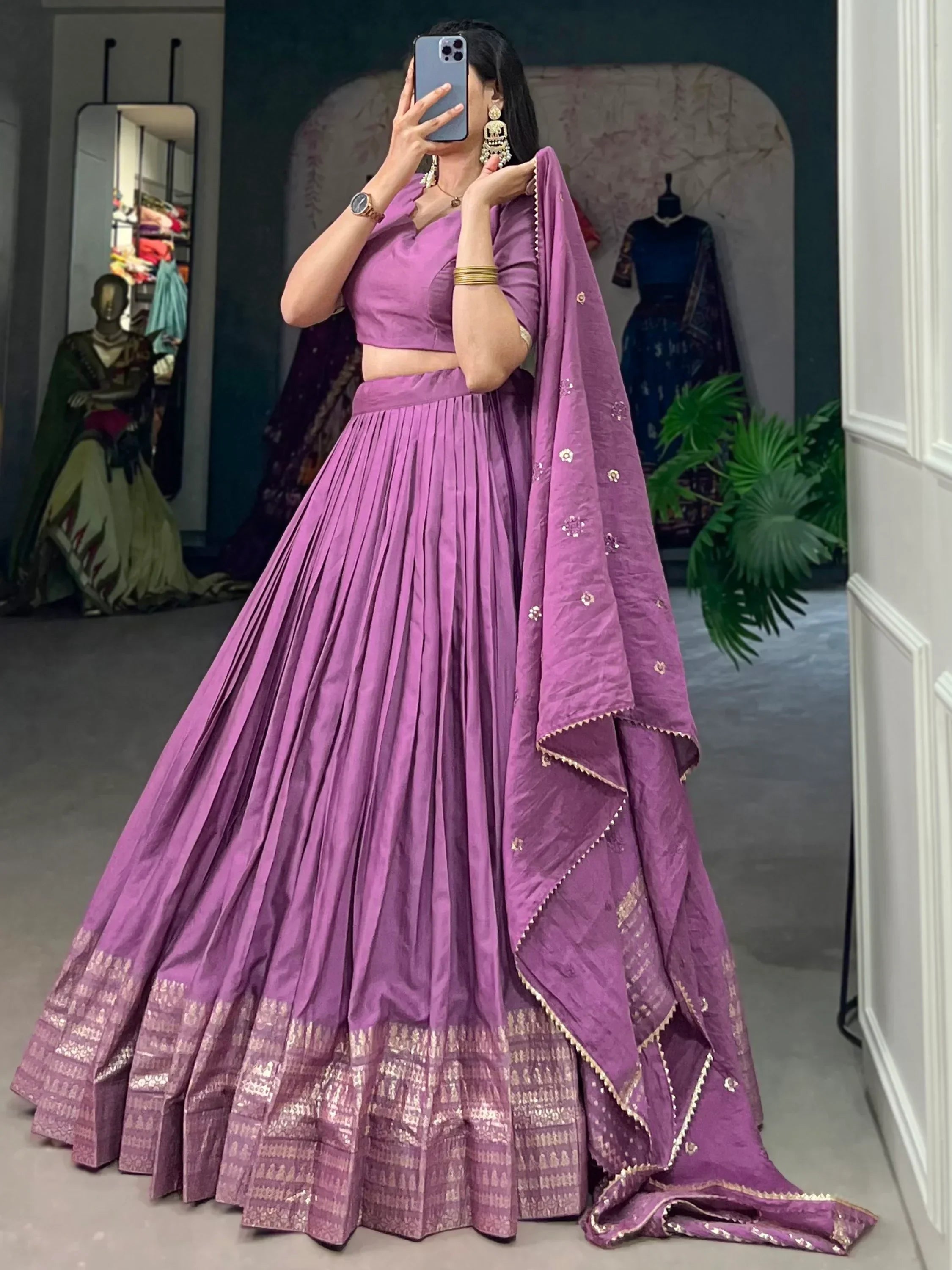 Majestic Lavender Zari Weaving Chanderi Silk Traditional Lehenga Choli
