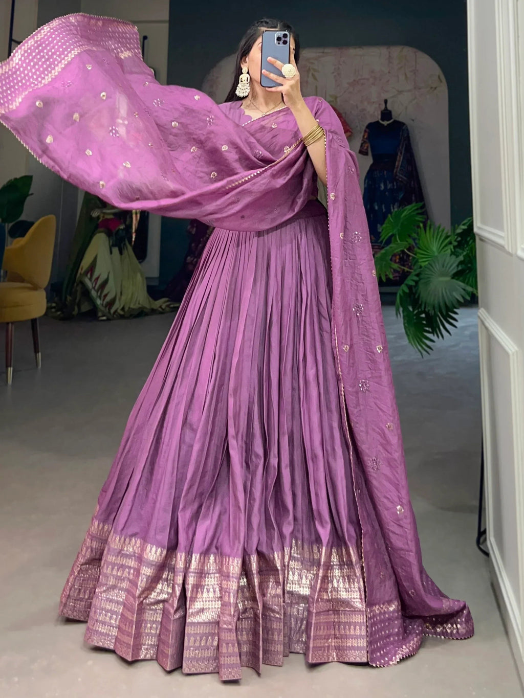 Majestic Lavender Zari Weaving Chanderi Silk Traditional Lehenga Choli