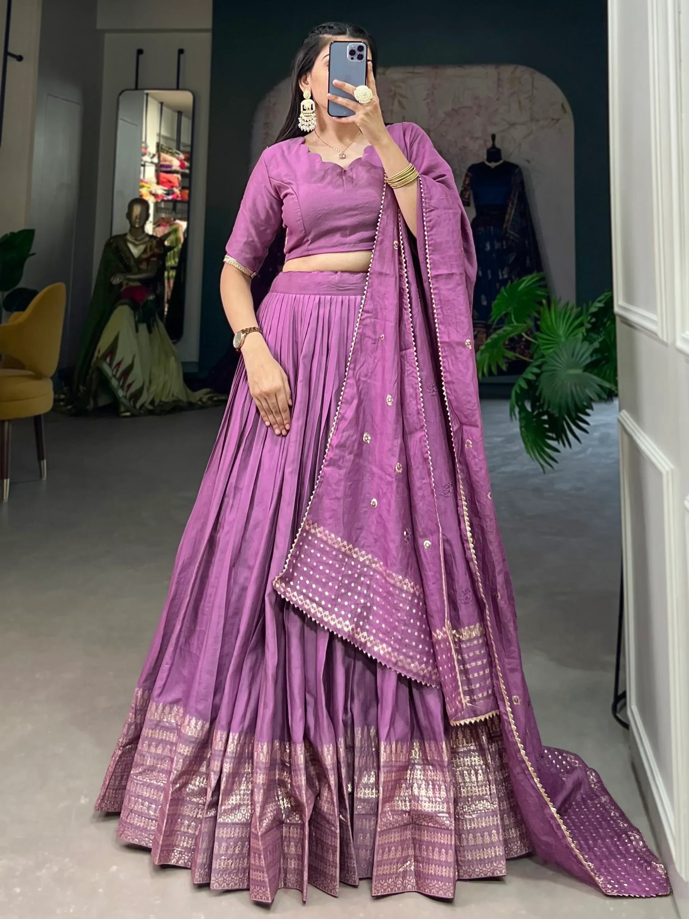 Majestic Lavender Zari Weaving Chanderi Silk Traditional Lehenga Choli