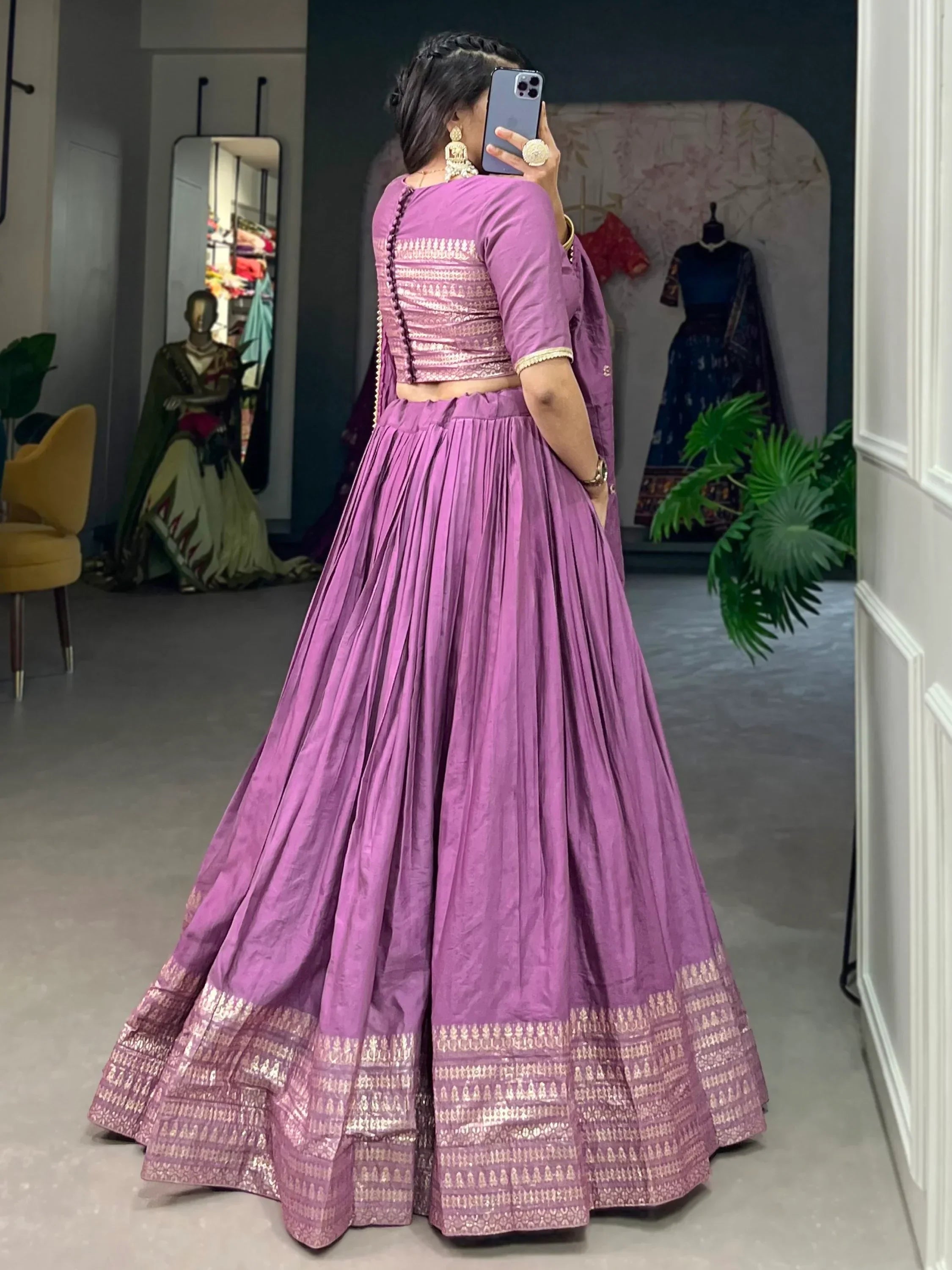 Majestic Lavender Zari Weaving Chanderi Silk Traditional Lehenga Choli