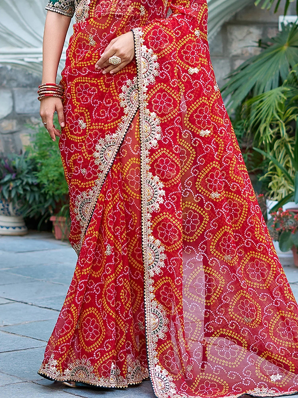 Majestic Red Bandhani Print Bridal Saree With Blouse