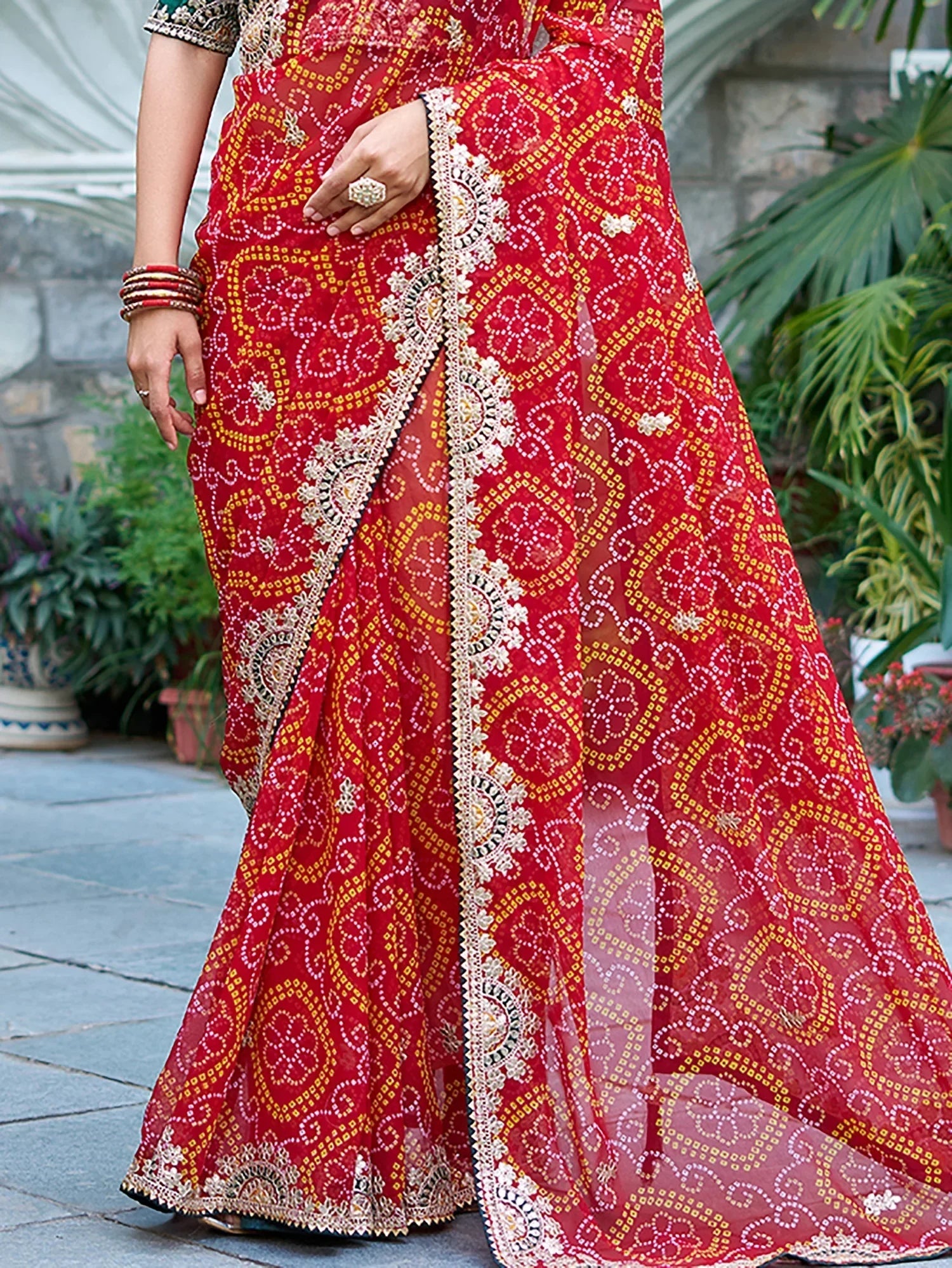 Majestic Red Bandhani Print Bridal Saree With Blouse