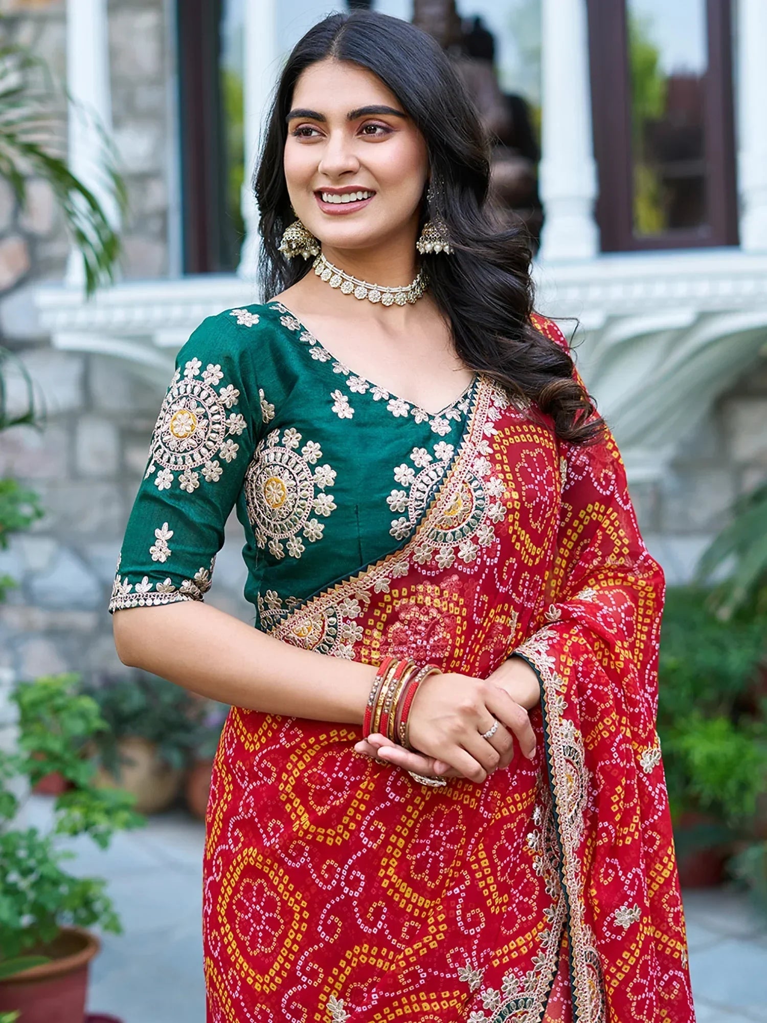 Majestic Red Bandhani Print Bridal Saree With Blouse