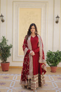 Maroon Faux Blooming Gown with Embroidered Dupatta