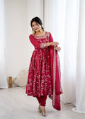 Maroon Faux Georgette Embroidered Anarkali Gown with Churidar and Dupatta