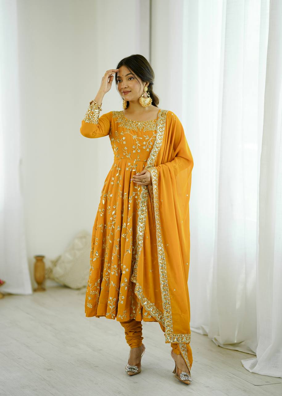 Maroon Faux Georgette Embroidered Anarkali Gown with Churidar and Dupatta
