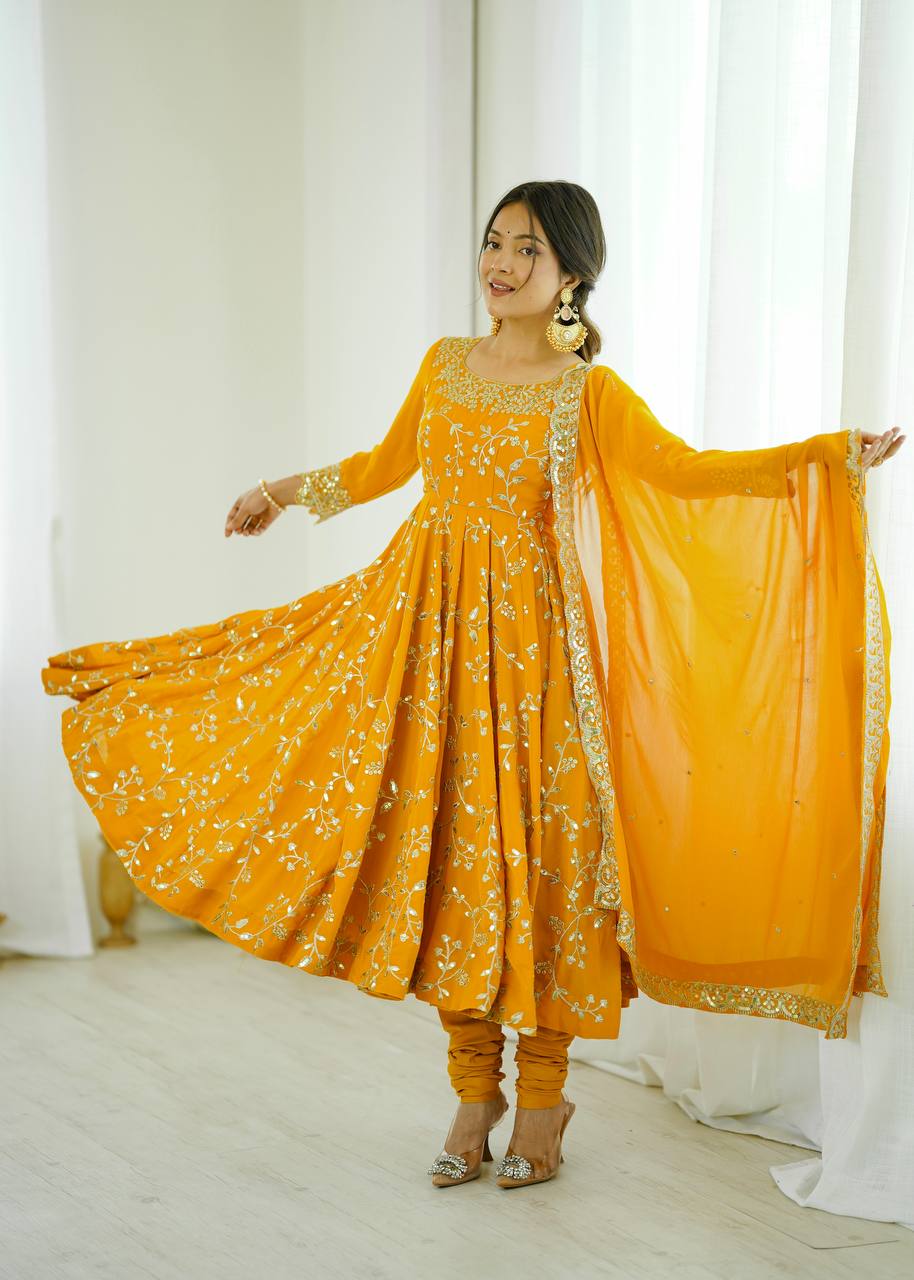 Maroon Faux Georgette Embroidered Anarkali Gown with Churidar and Dupatta