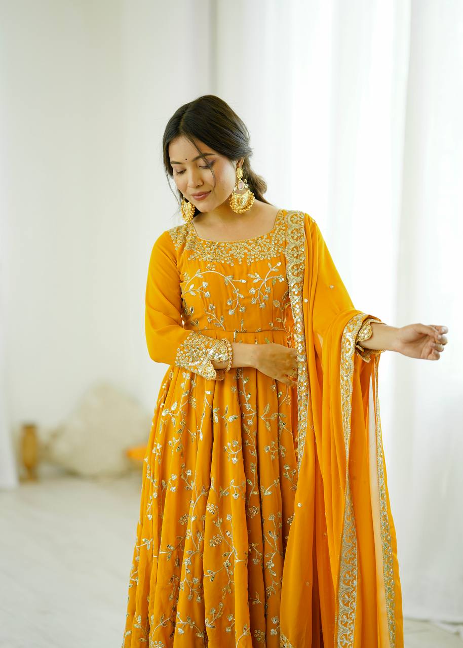 Maroon Faux Georgette Embroidered Anarkali Gown with Churidar and Dupatta