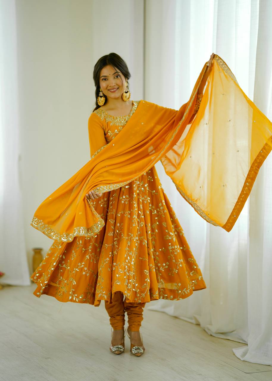 Maroon Faux Georgette Embroidered Anarkali Gown with Churidar and Dupatta